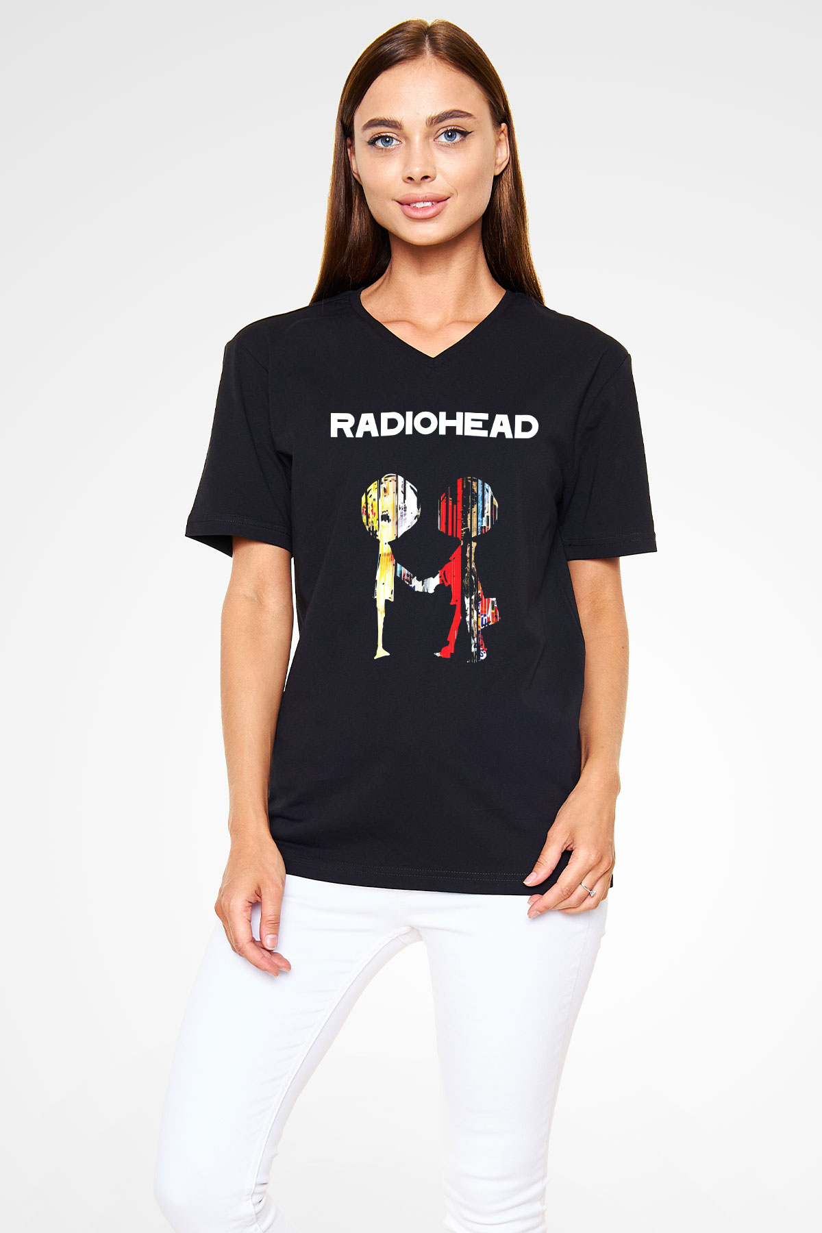 Radiohead Siyah Unisex V Yaka Tişört T-Shirt