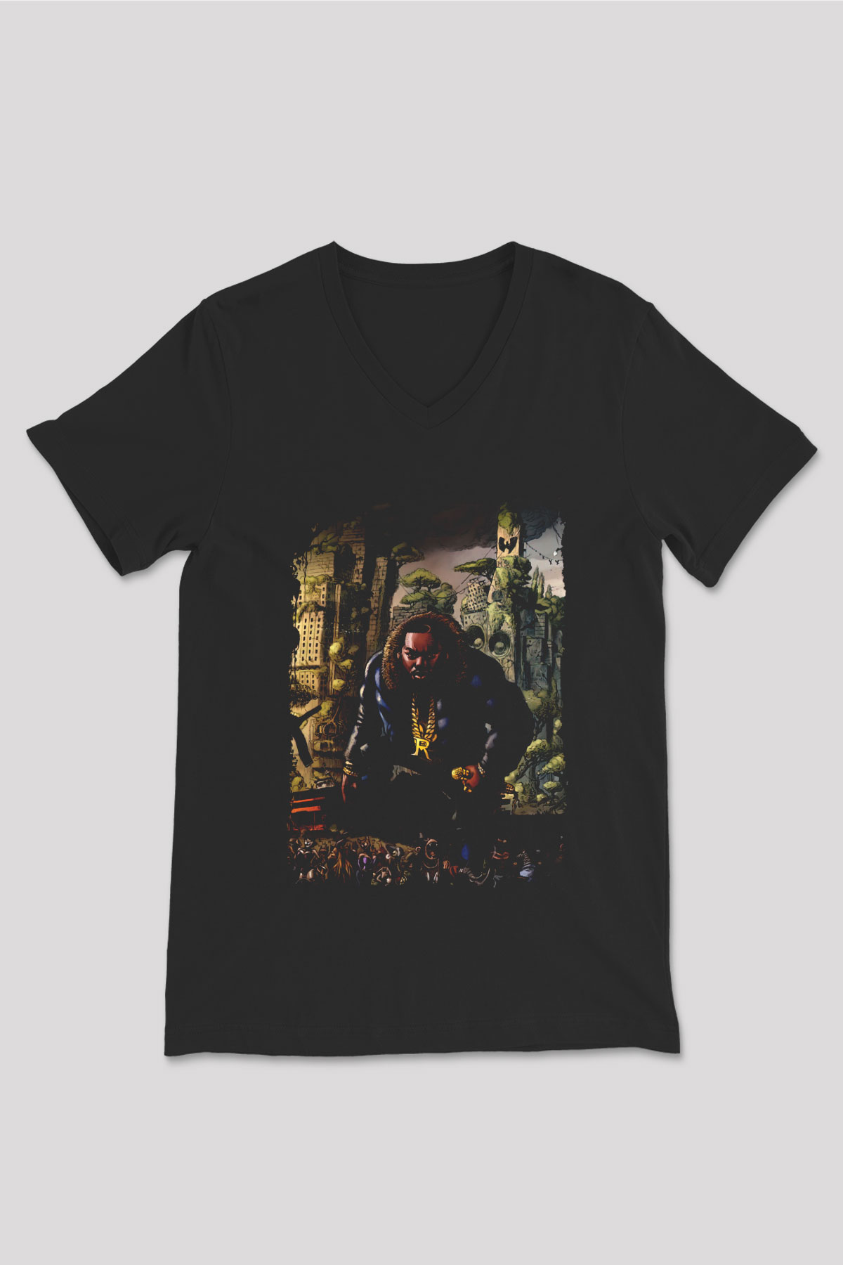 Raekwon Siyah Unisex V Yaka Tişört
