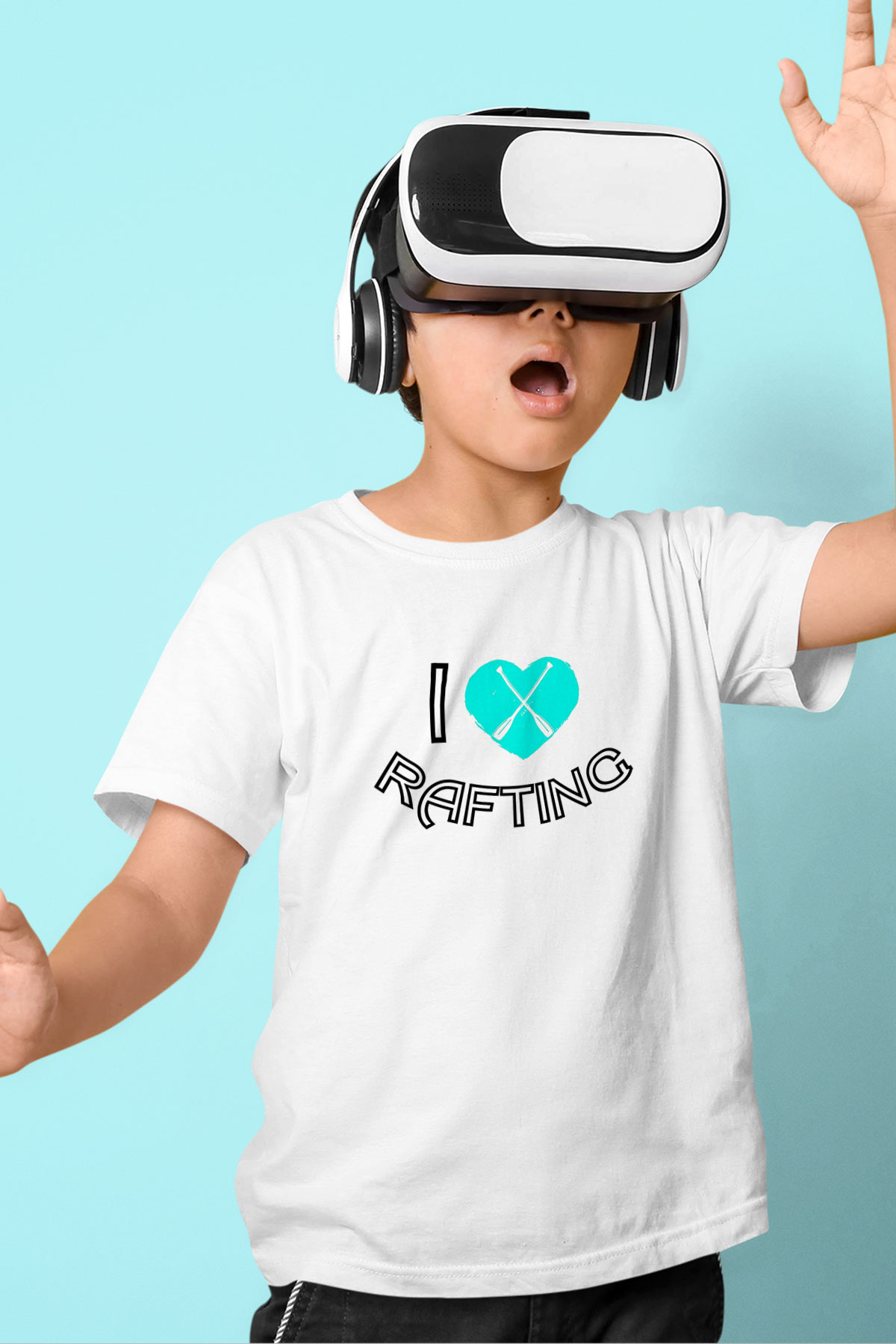 Rafting Baskılı Unisex Beyaz Çocuk Tişört - Tshirt