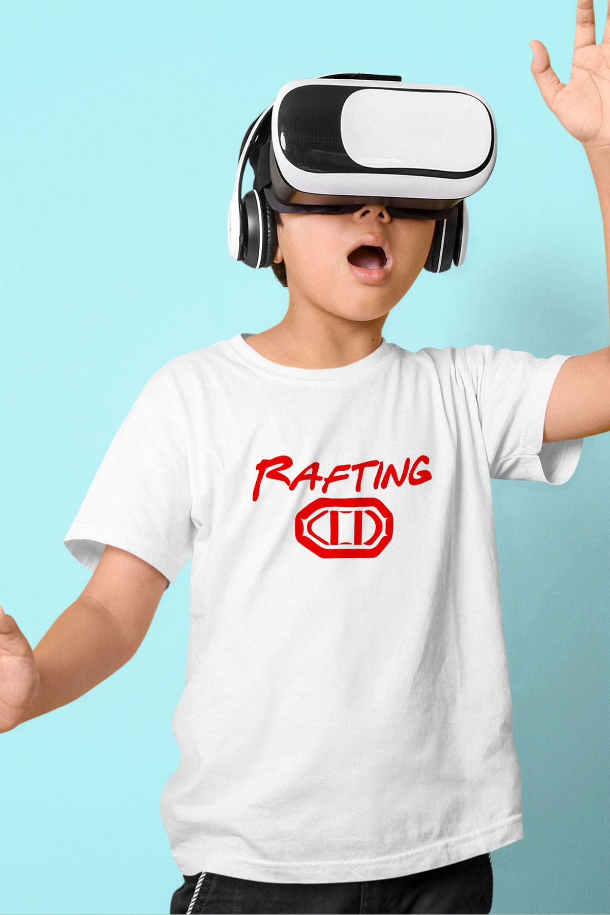 Rafting Baskılı Unisex Beyaz Çocuk Tişört - Tshirt