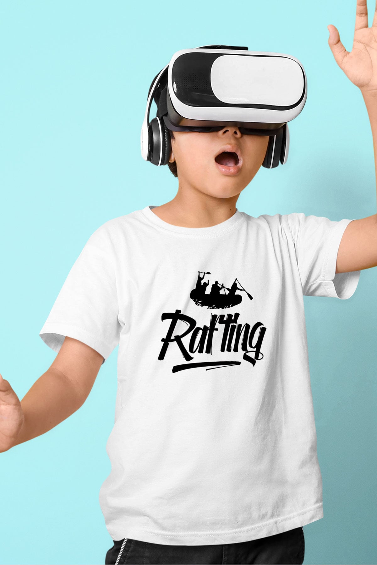 Rafting Baskılı Unisex Beyaz Çocuk Tişört - Tshirt