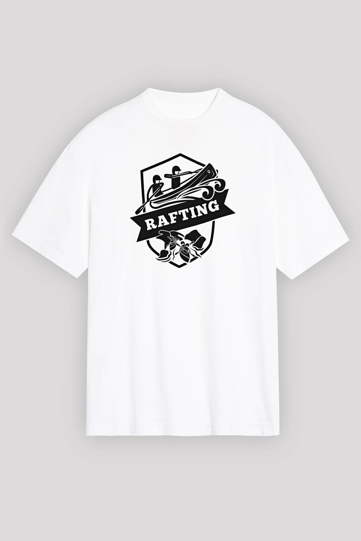 Rafting Baskılı Unisex Beyaz Oversize Tişört - Tshirt