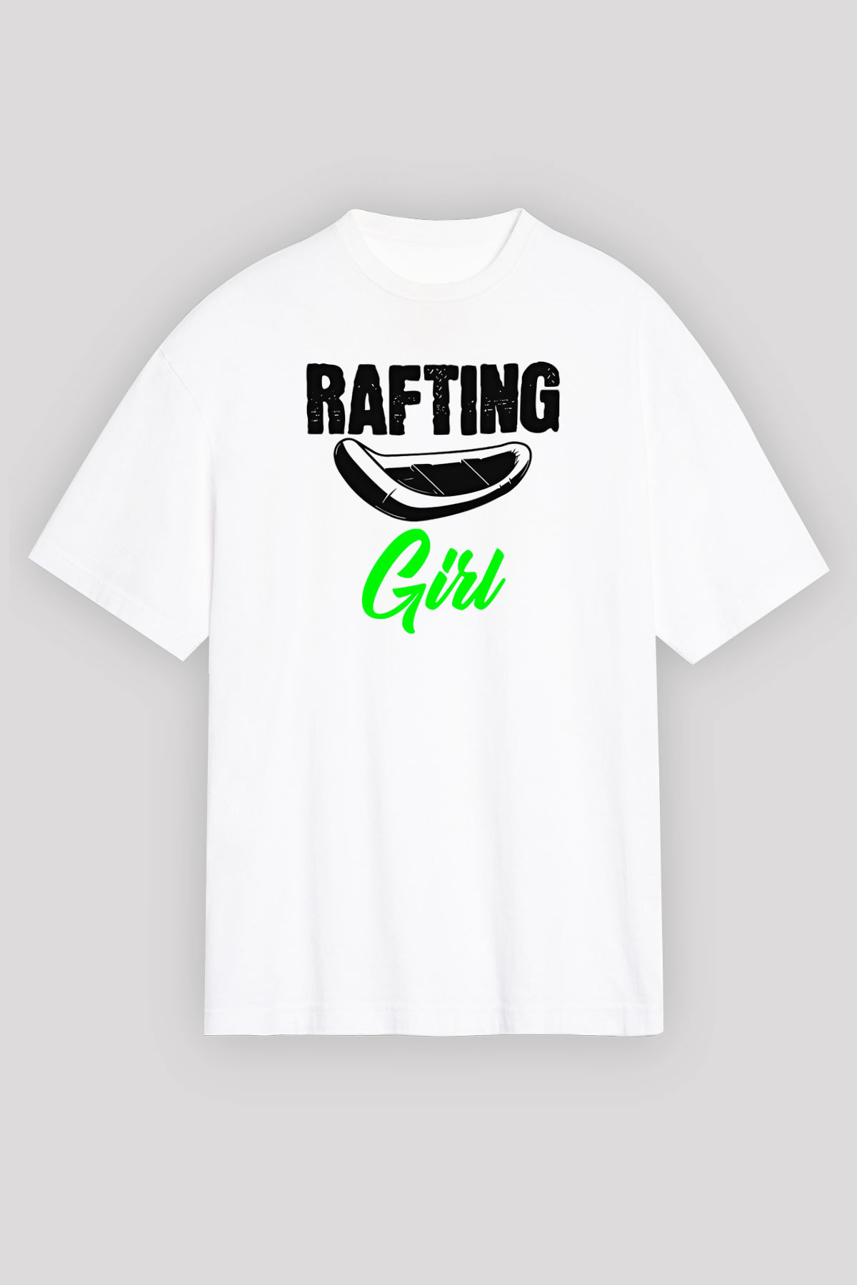 Rafting Baskılı Unisex Beyaz Oversize Tişört - Tshirt