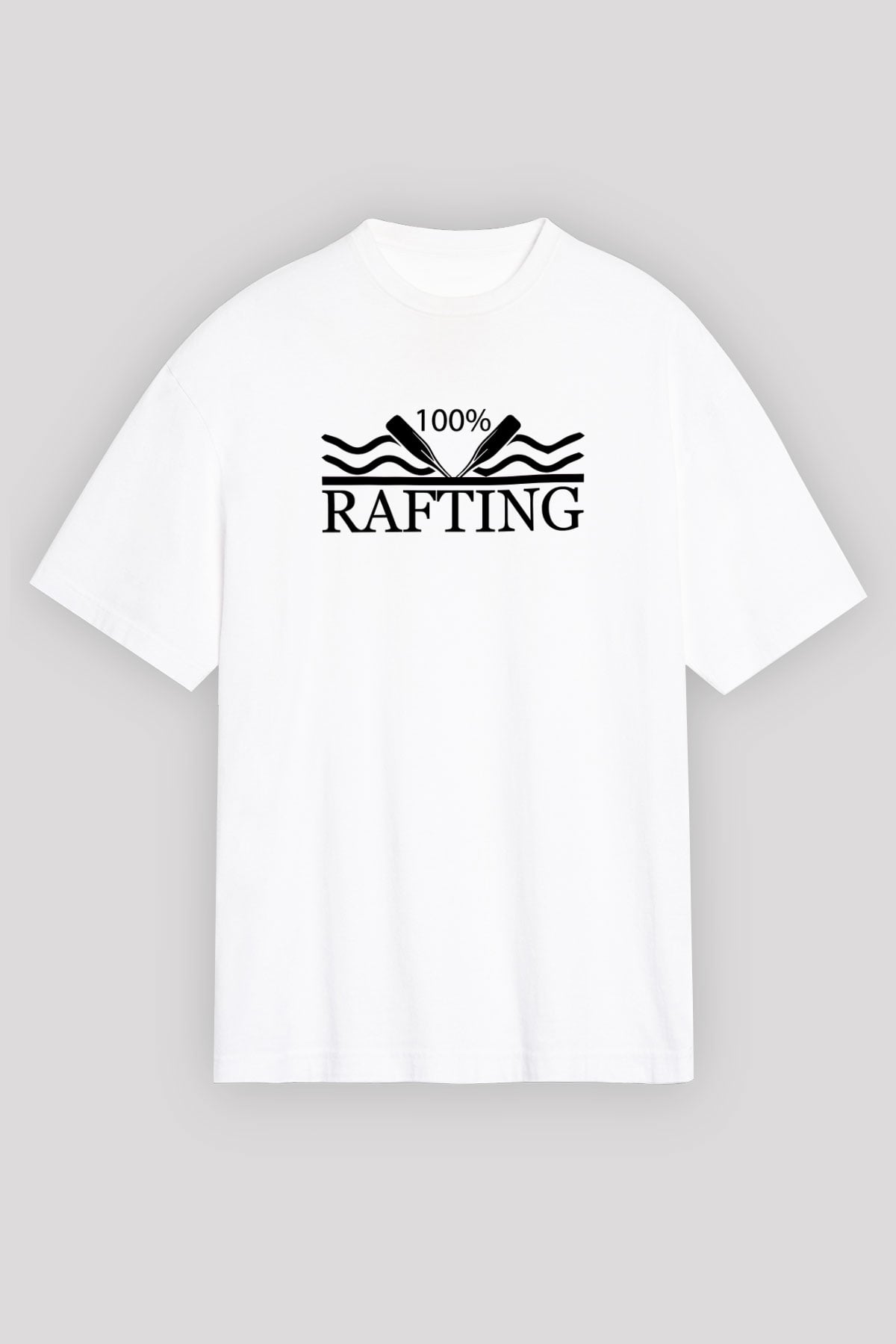Rafting Baskılı Unisex Beyaz Oversize Tişört - Tshirt