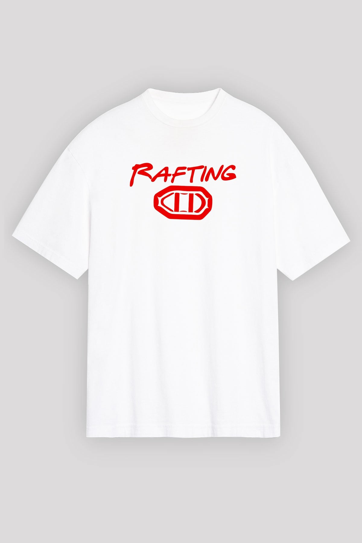 Rafting Baskılı Unisex Beyaz Oversize Tişört - Tshirt