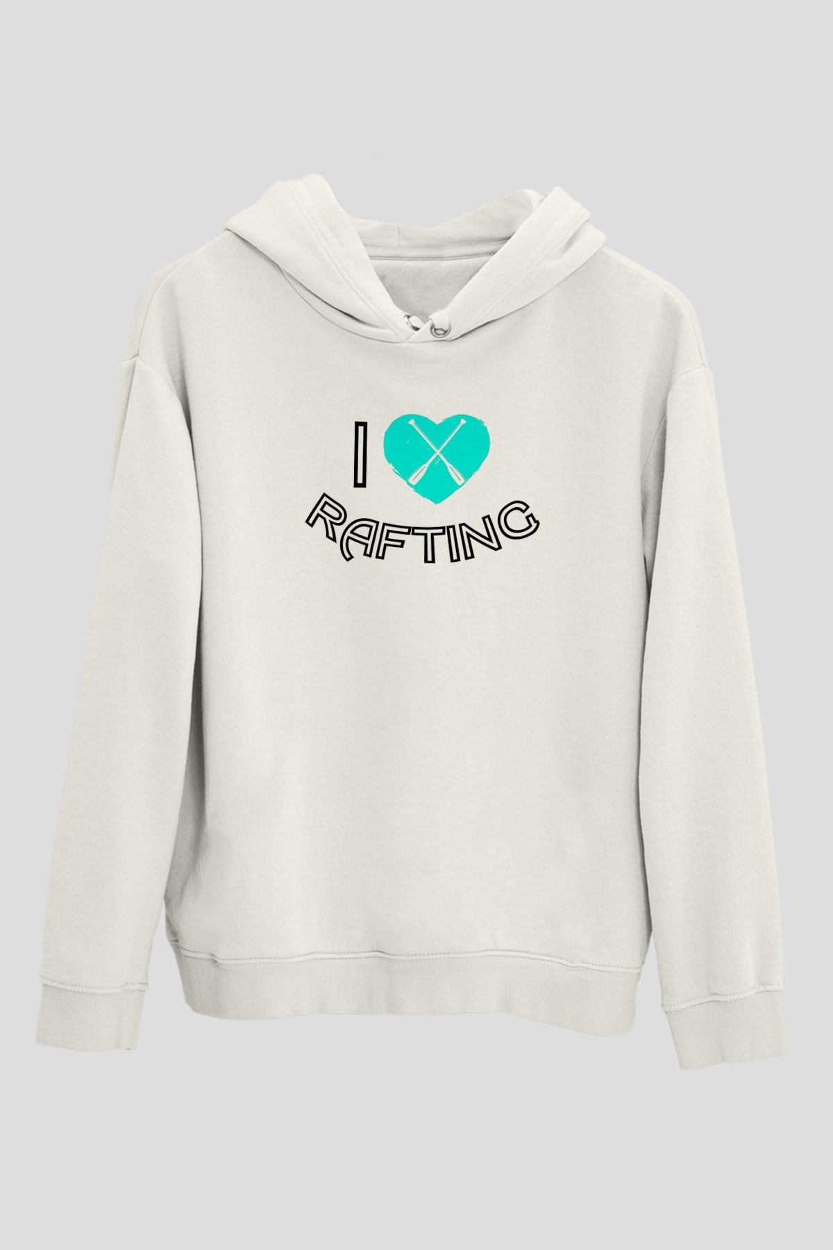 Rafting Baskılı Unisex Ekru Hoodie