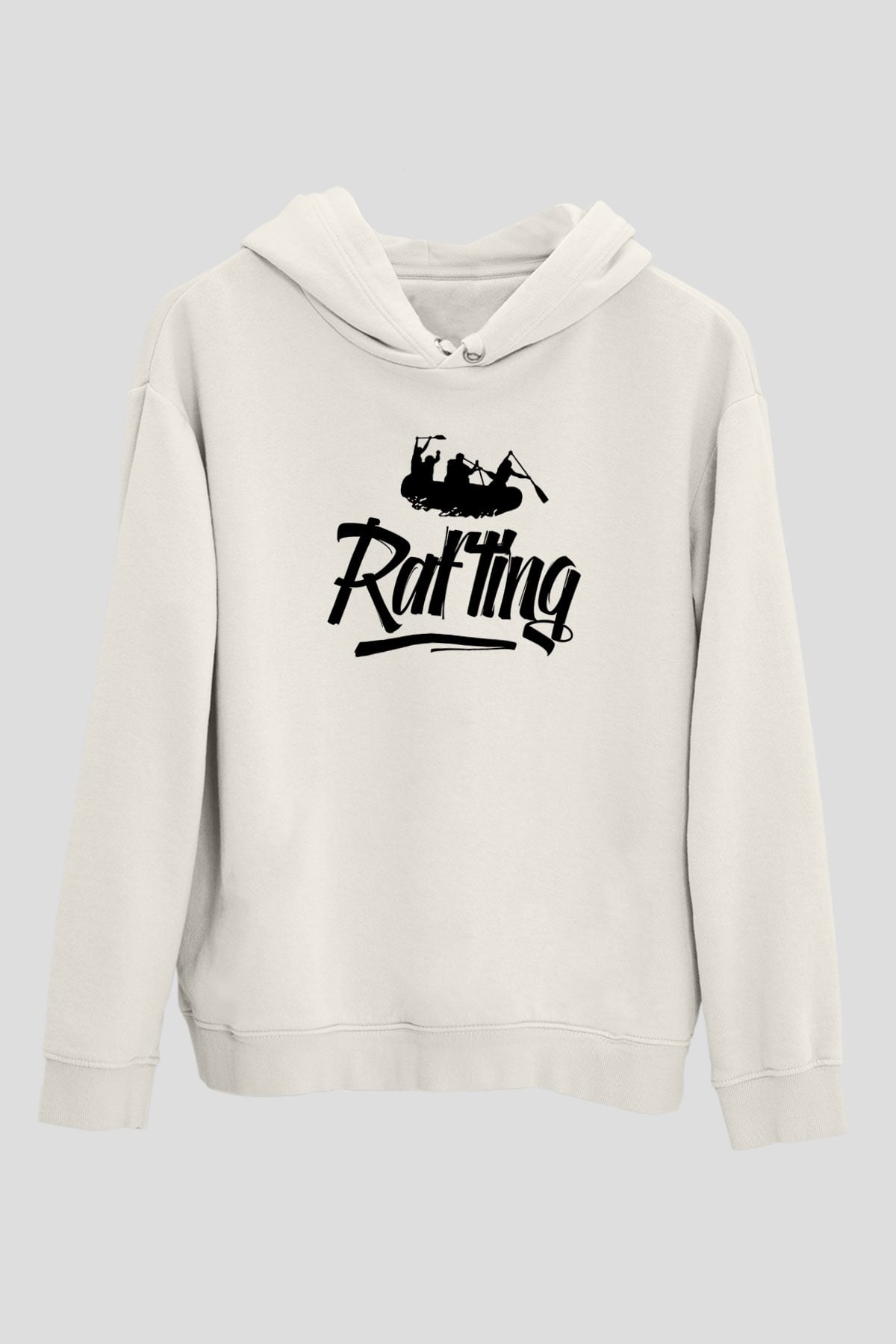 Rafting Baskılı Unisex Ekru Hoodie