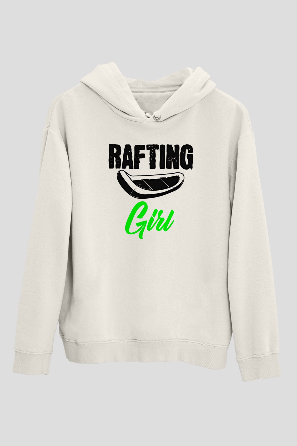 Rafting Baskılı Unisex Ekru Hoodie