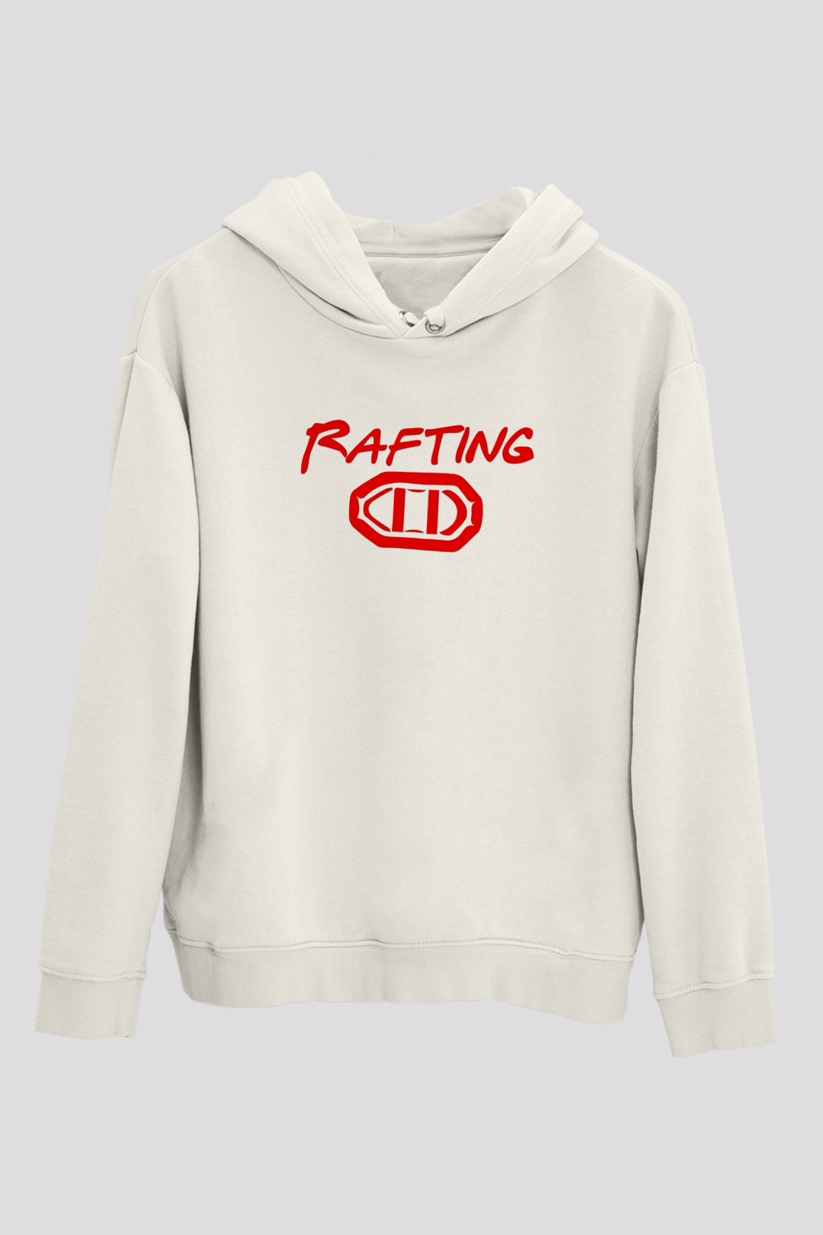 Rafting Baskılı Unisex Ekru Hoodie