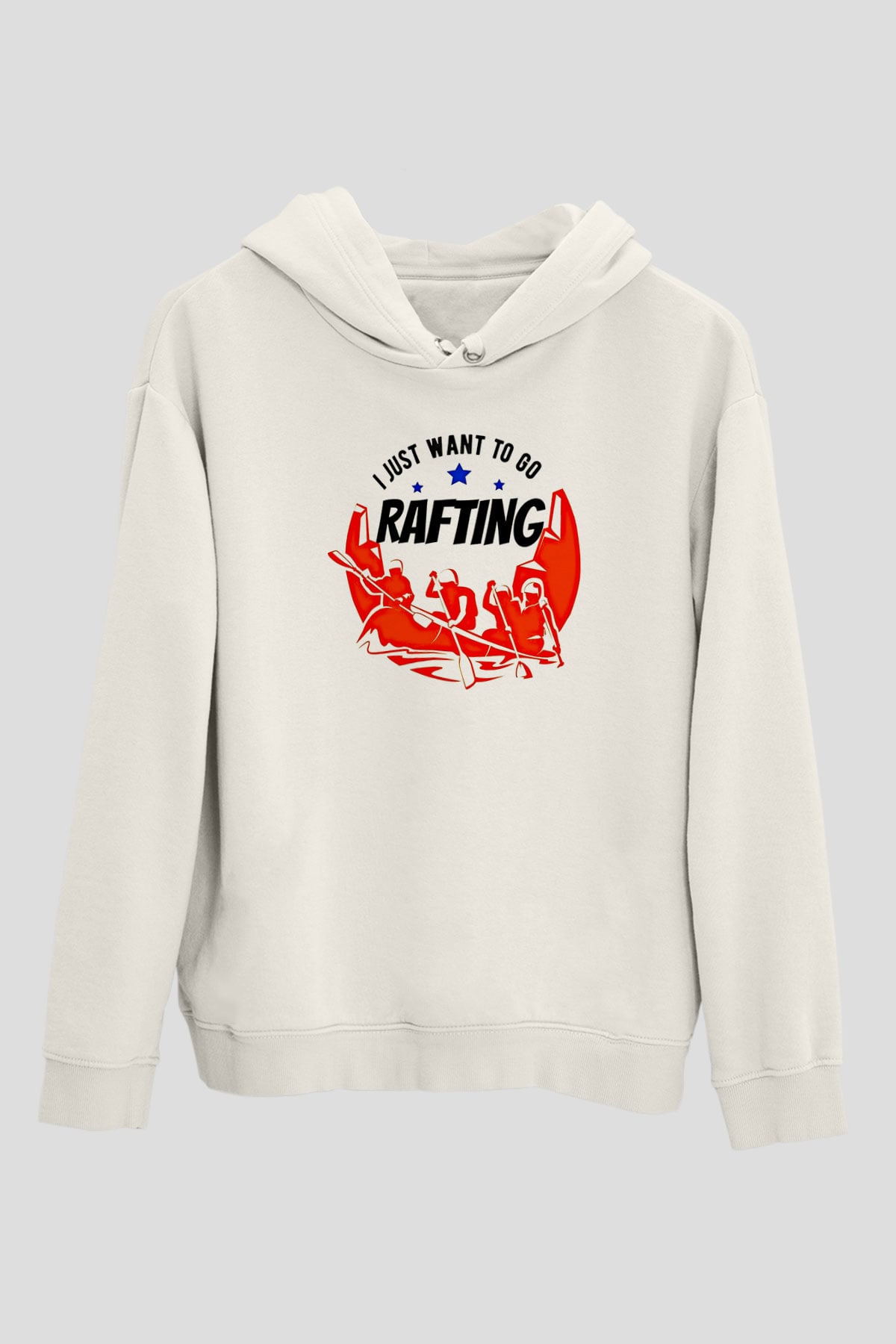 Rafting Baskılı Unisex Ekru Hoodie