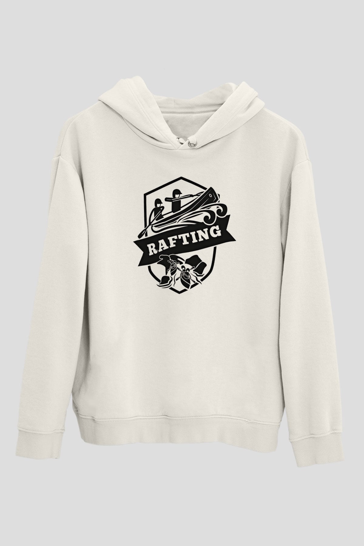 Rafting Baskılı Unisex Ekru Hoodie