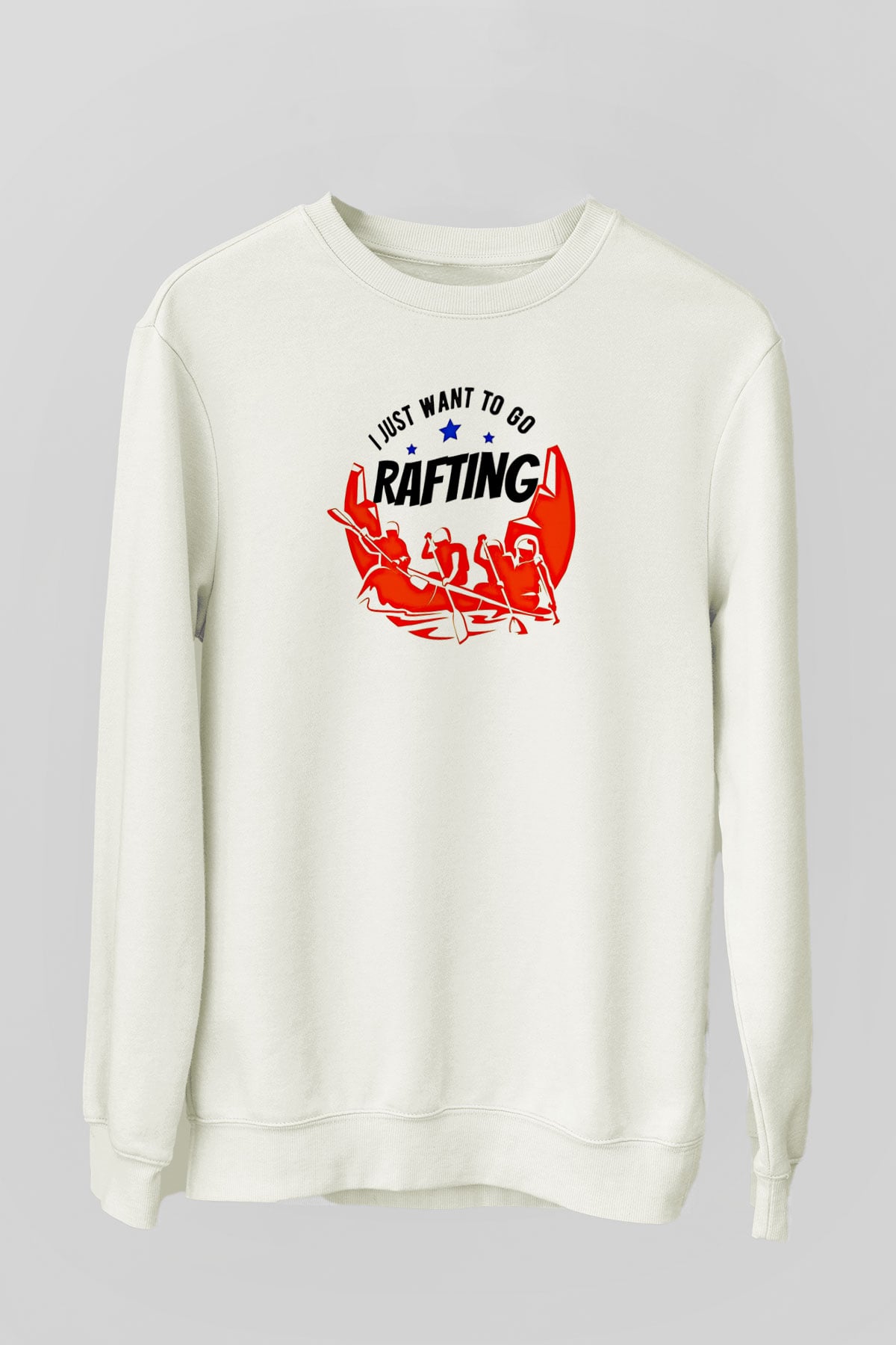 Rafting Baskılı Unisex Ekru Sweatshirt