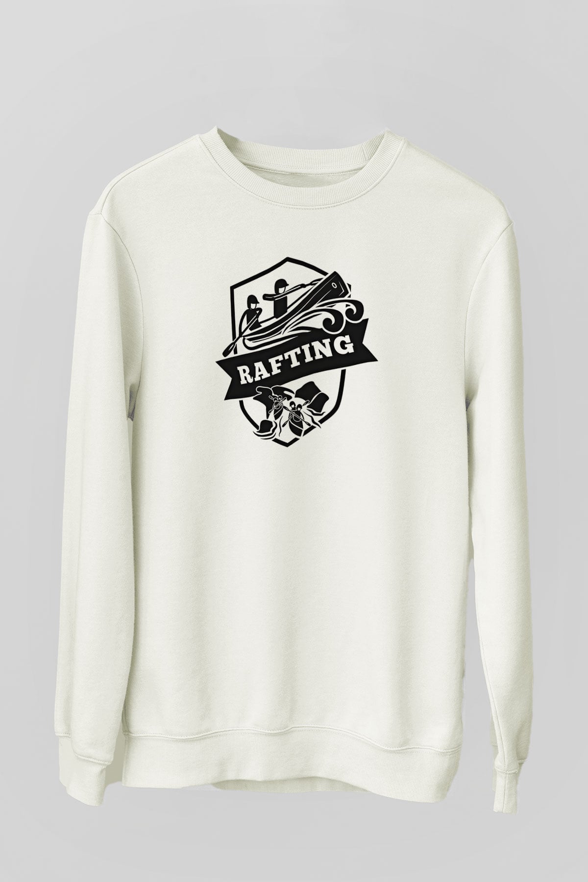 Rafting Baskılı Unisex Ekru Sweatshirt