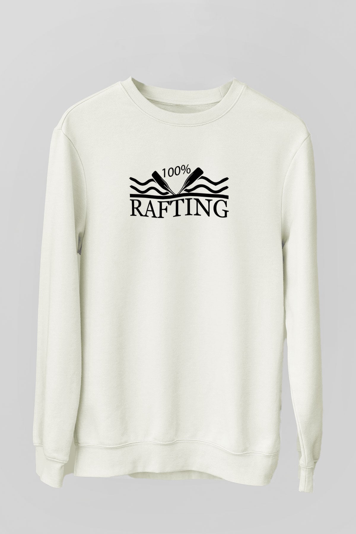 Rafting Baskılı Unisex Ekru Sweatshirt