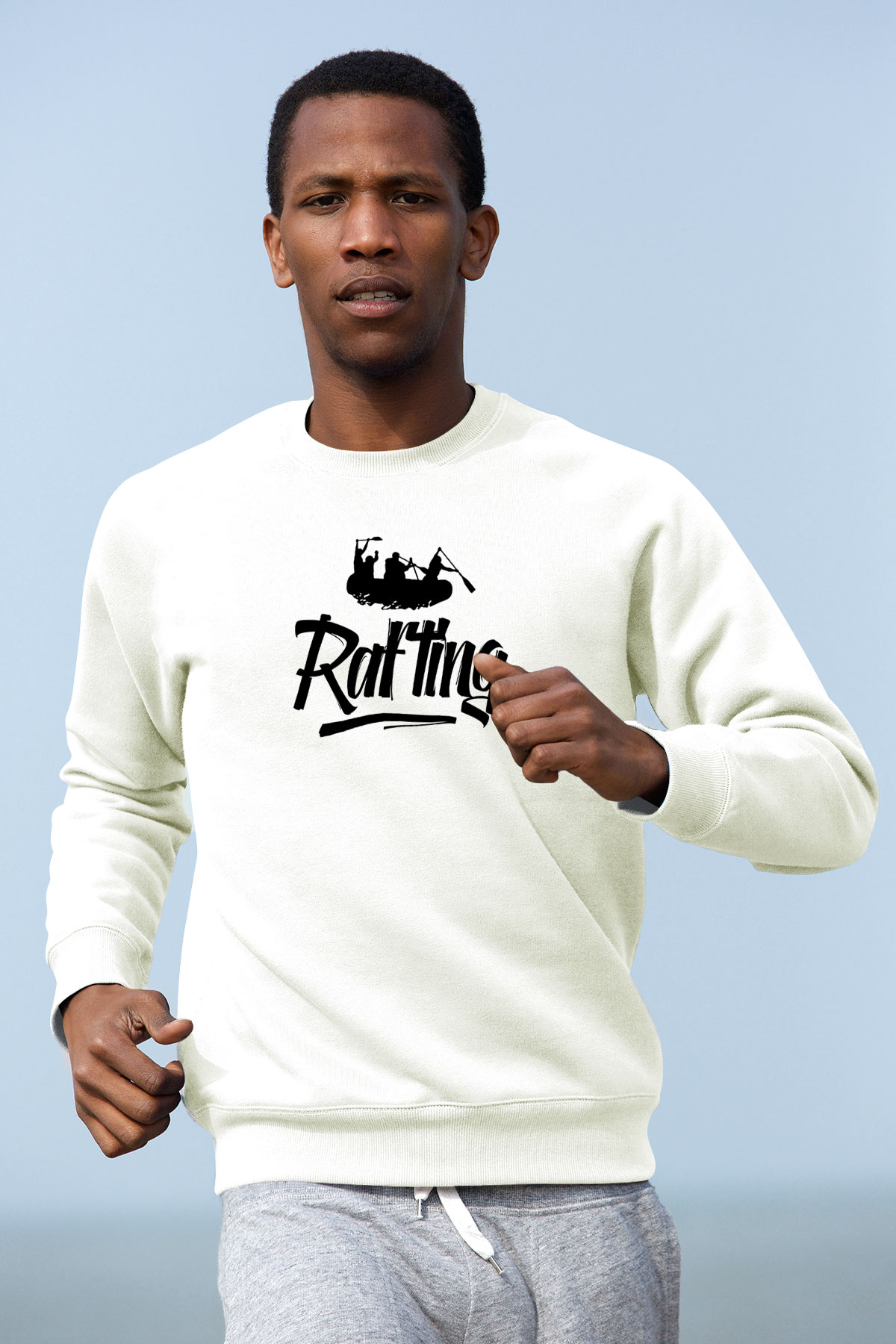 Rafting Baskılı Unisex Ekru Sweatshirt