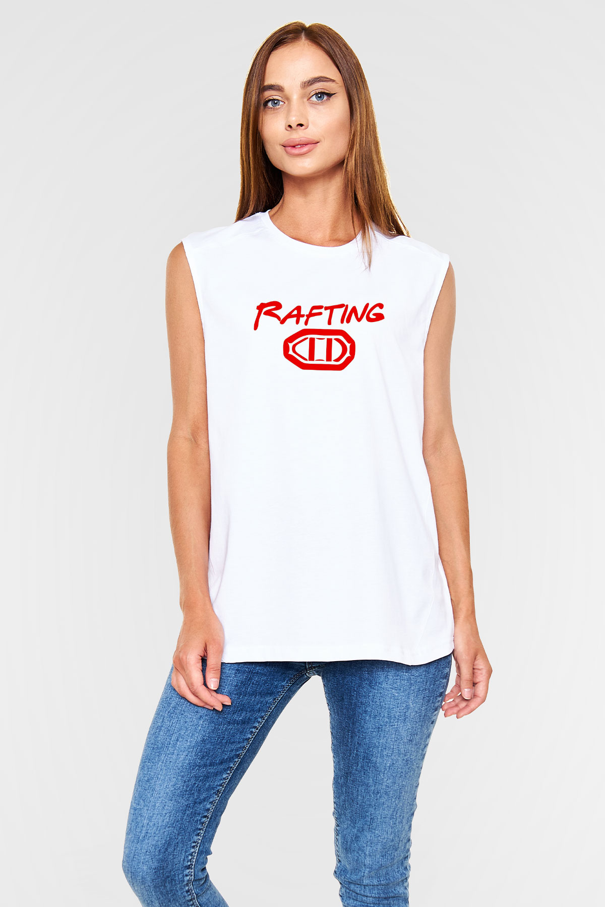 Rafting Baskılı Unisex Kolsuz Beyaz Tişört