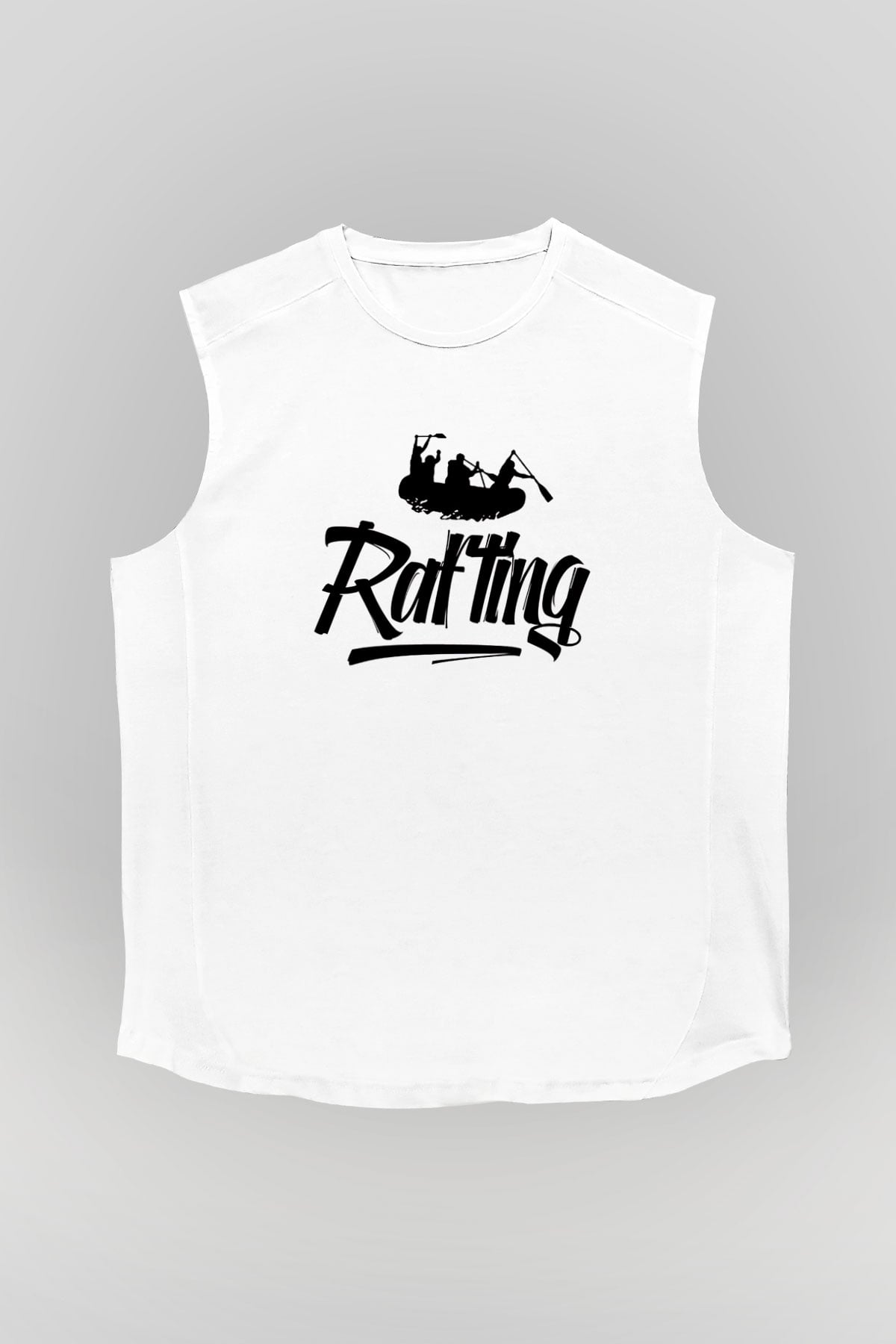 Rafting Baskılı Unisex Kolsuz Beyaz Tişört