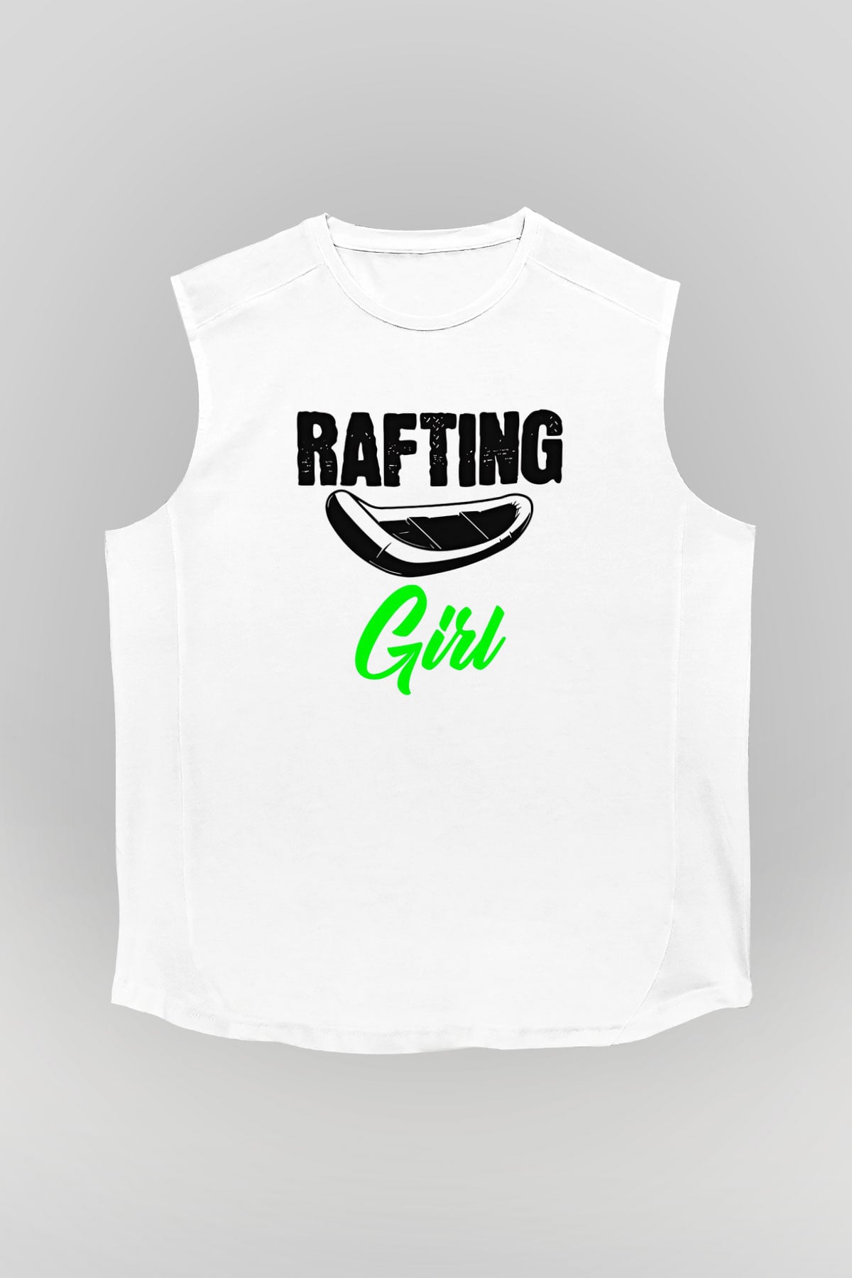 Rafting Baskılı Unisex Kolsuz Beyaz Tişört
