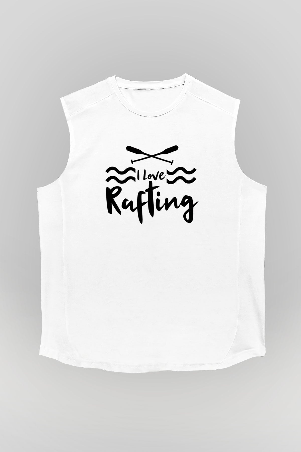 Rafting Baskılı Unisex Kolsuz Beyaz Tişört