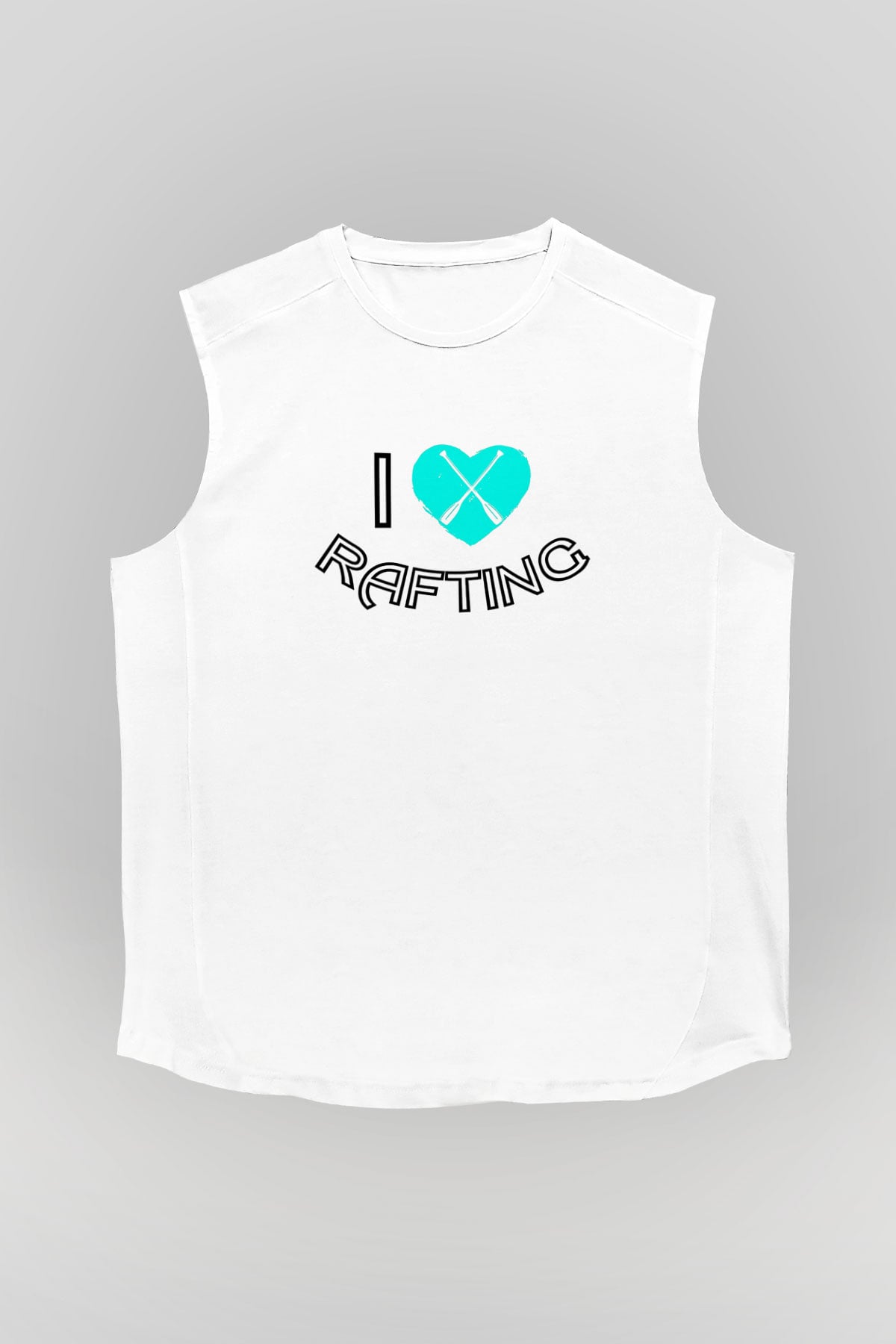 Rafting Baskılı Unisex Kolsuz Beyaz Tişört