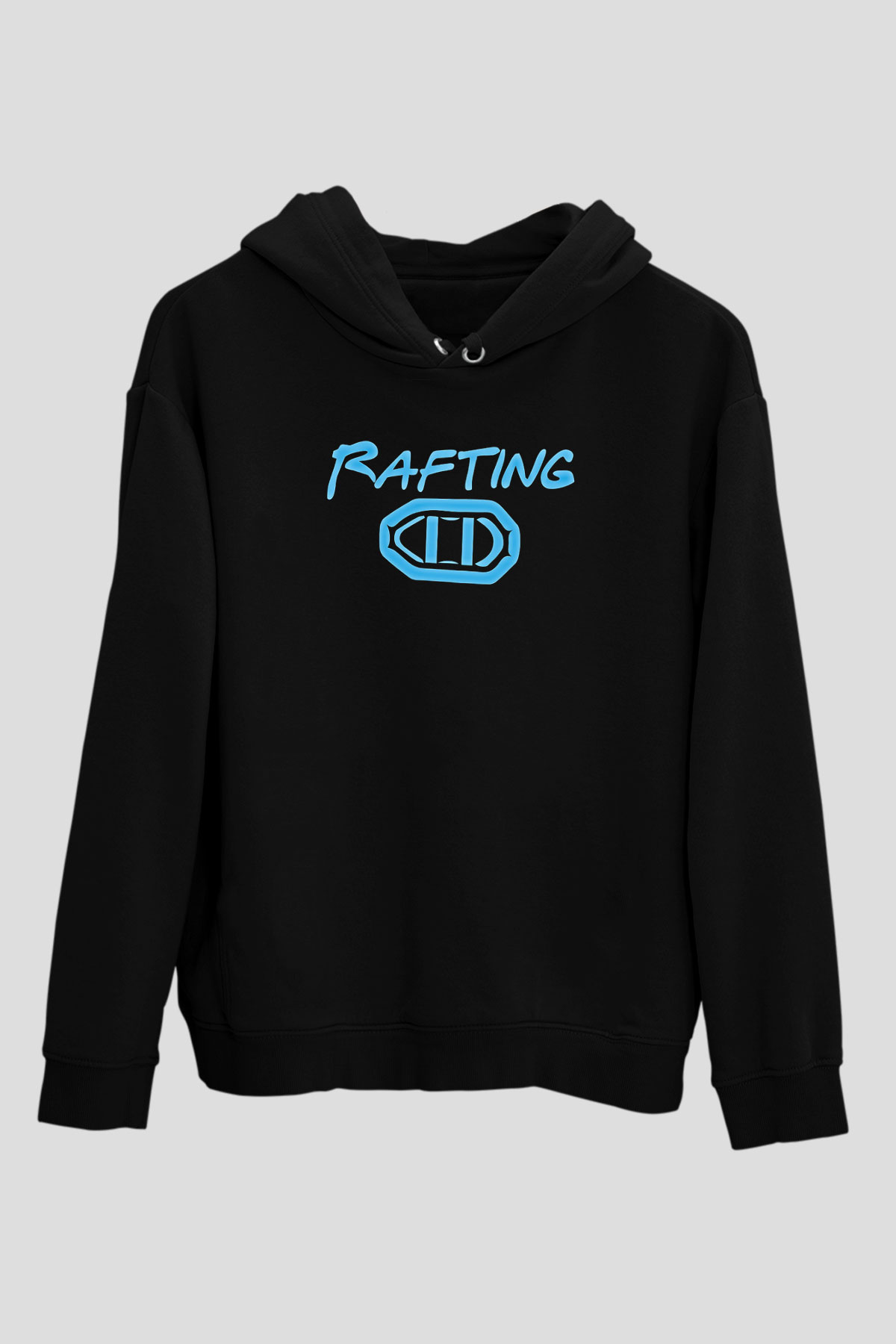 Rafting Baskılı Unisex Siyah Kapüşonlu Sweatshirt