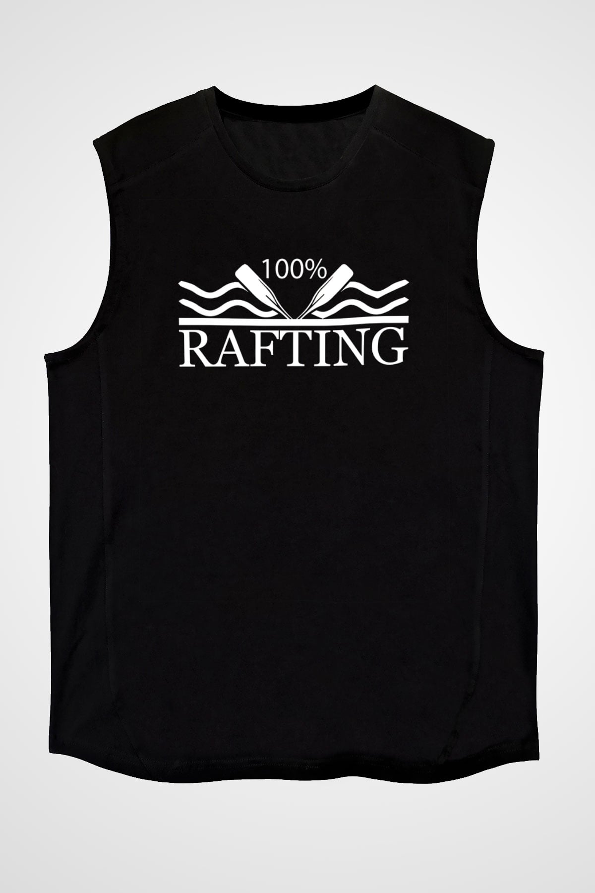 Rafting Baskılı Unisex Siyah Kolsuz Tişört