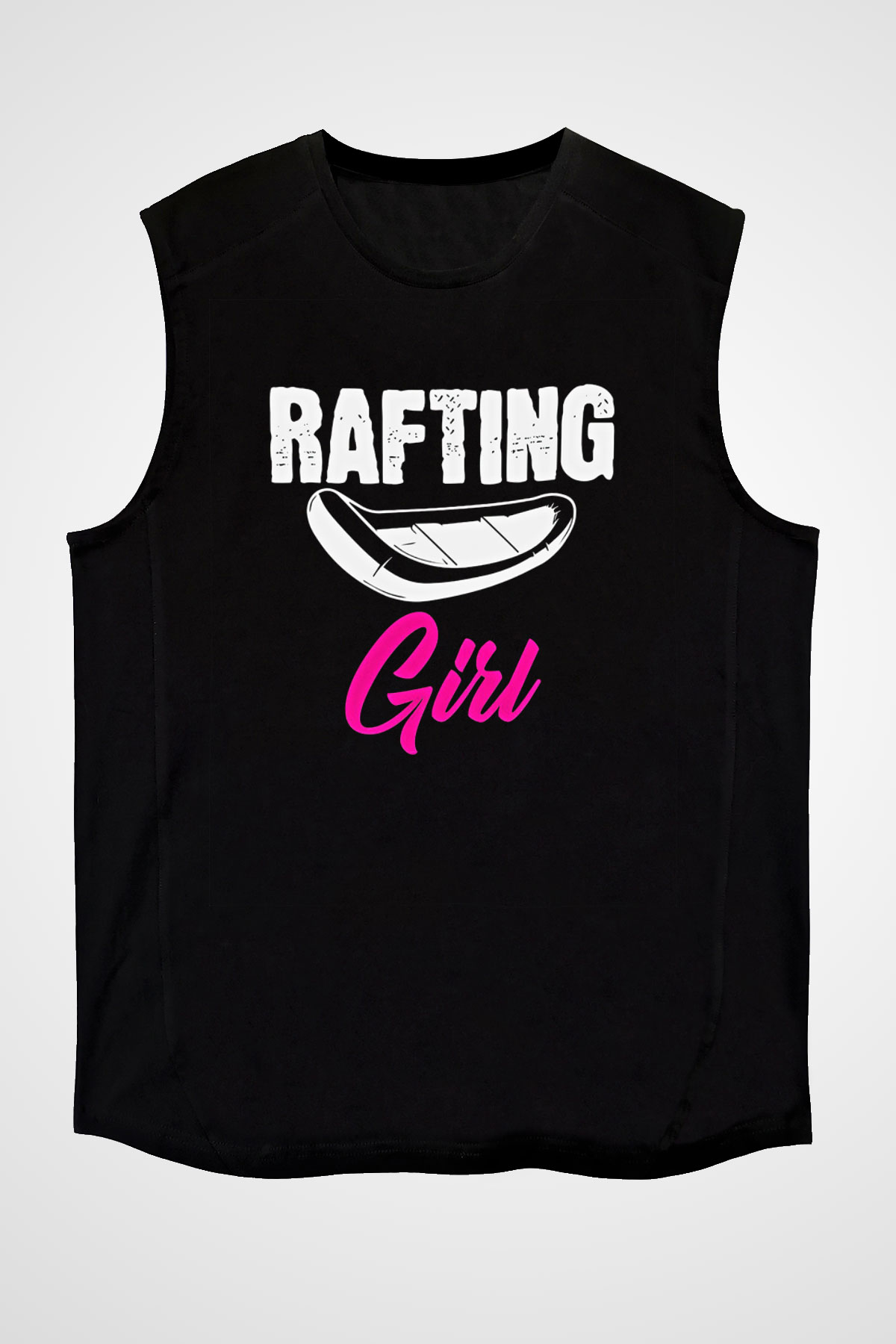 Rafting Baskılı Unisex Siyah Kolsuz Tişört