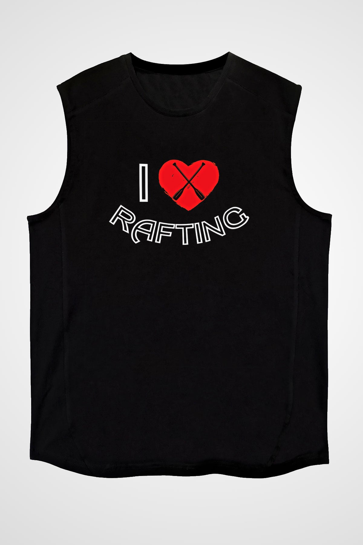 Rafting Baskılı Unisex Siyah Kolsuz Tişört