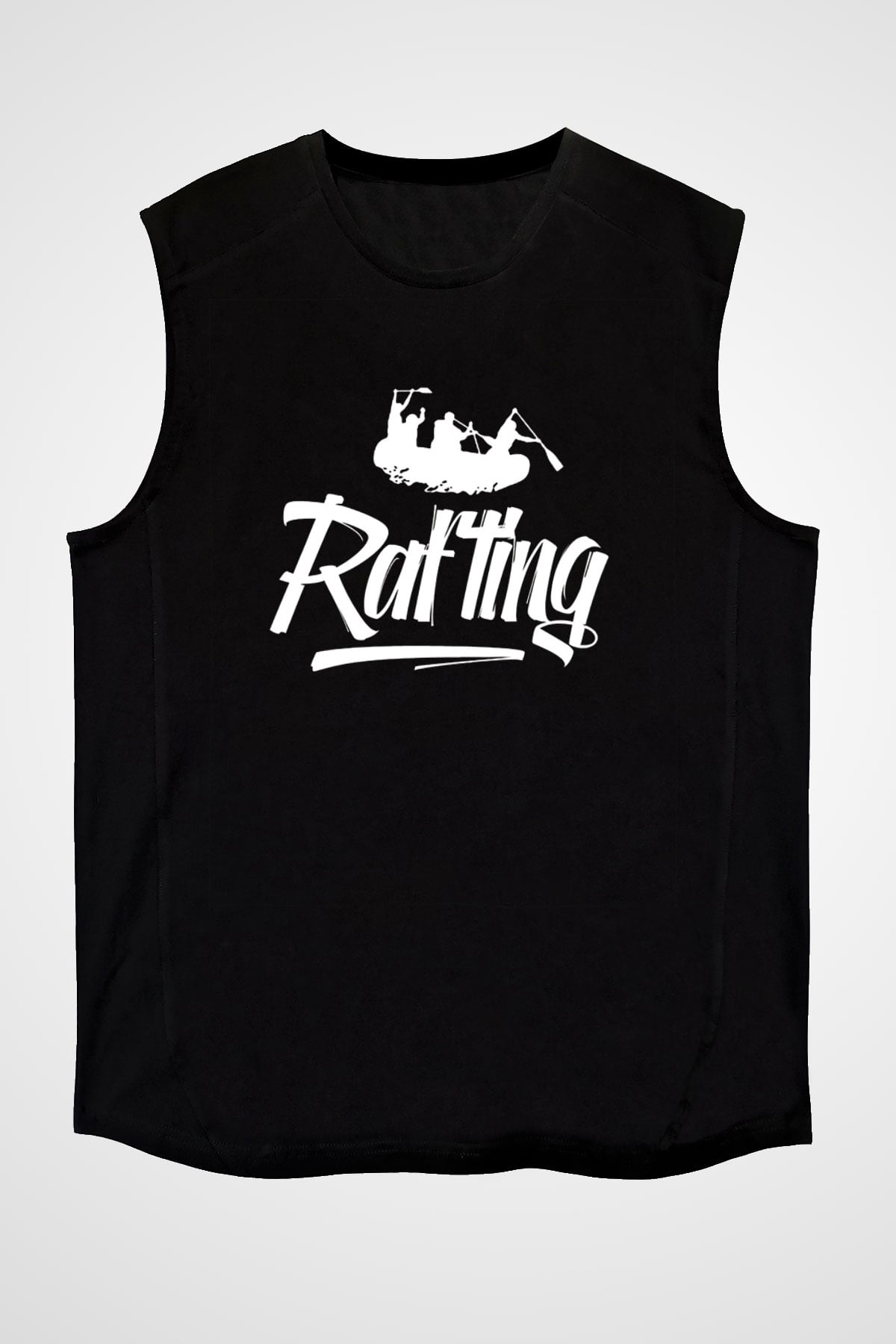 Rafting Baskılı Unisex Siyah Kolsuz Tişört