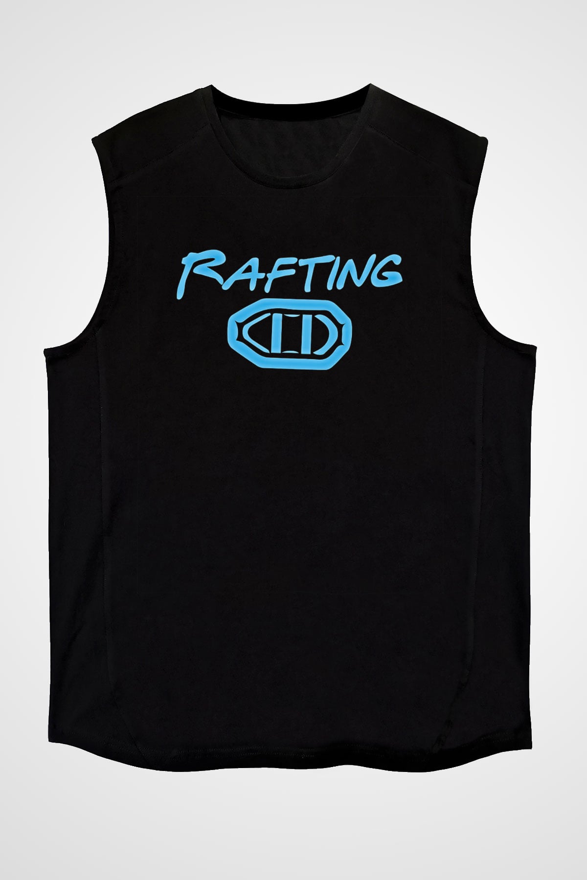 Rafting Baskılı Unisex Siyah Kolsuz Tişört