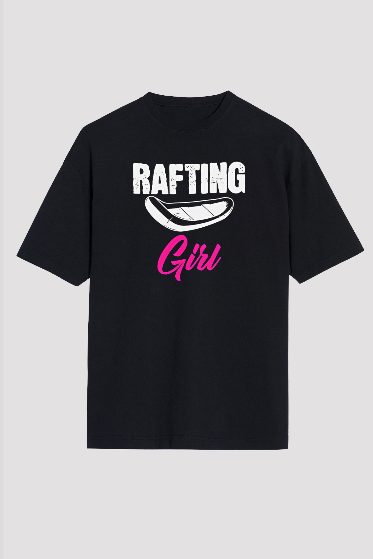 Rafting Baskılı Unisex Siyah Oversize Tişört