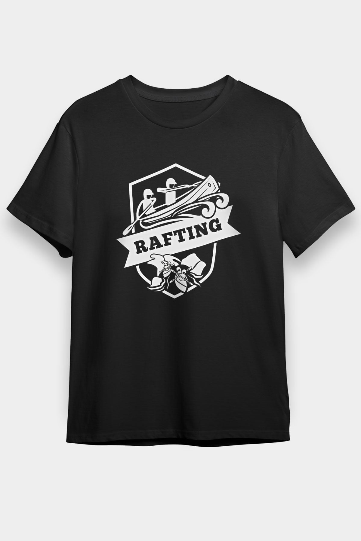 Rafting Baskılı Unisex Siyah Tişört - Tshirt