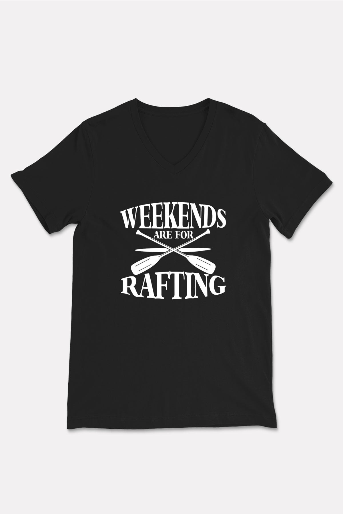 Rafting Baskılı Unisex Siyah V Yaka Tişört