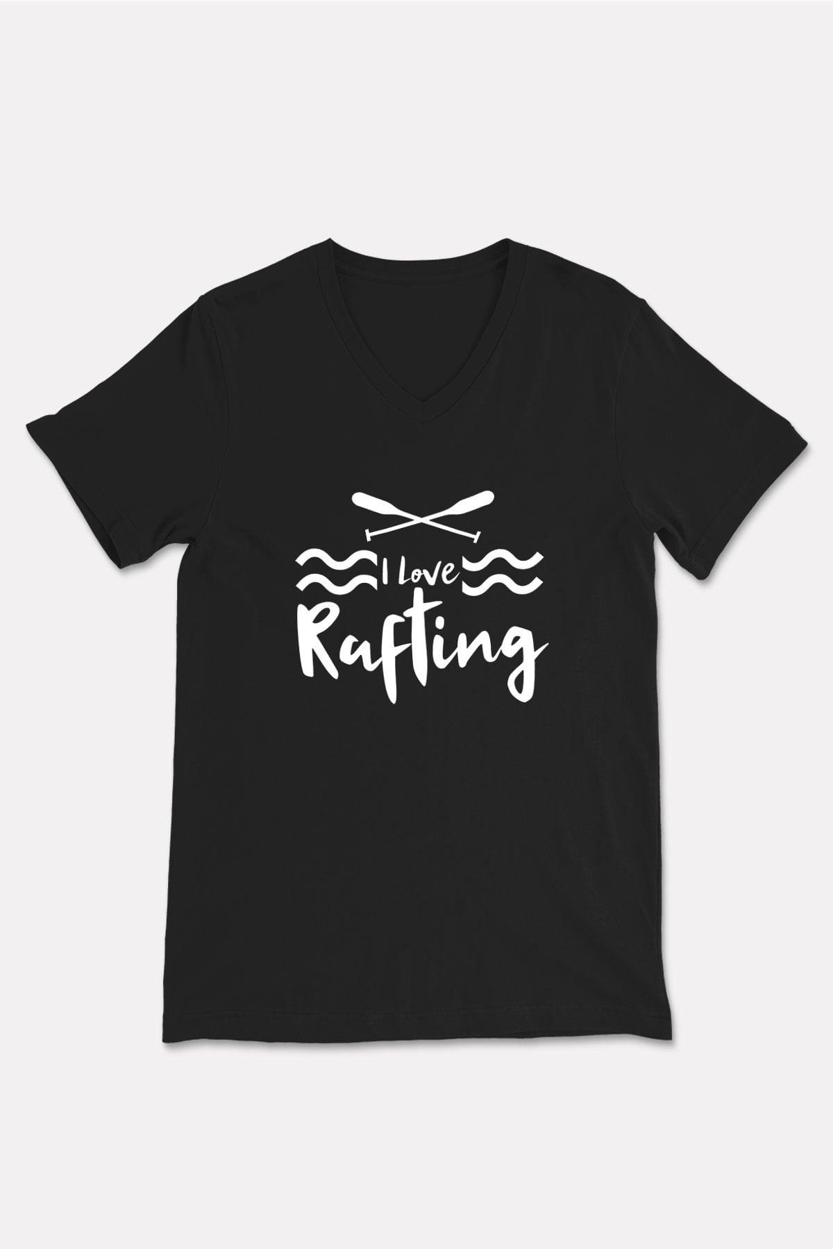 Rafting Baskılı Unisex Siyah V Yaka Tişört