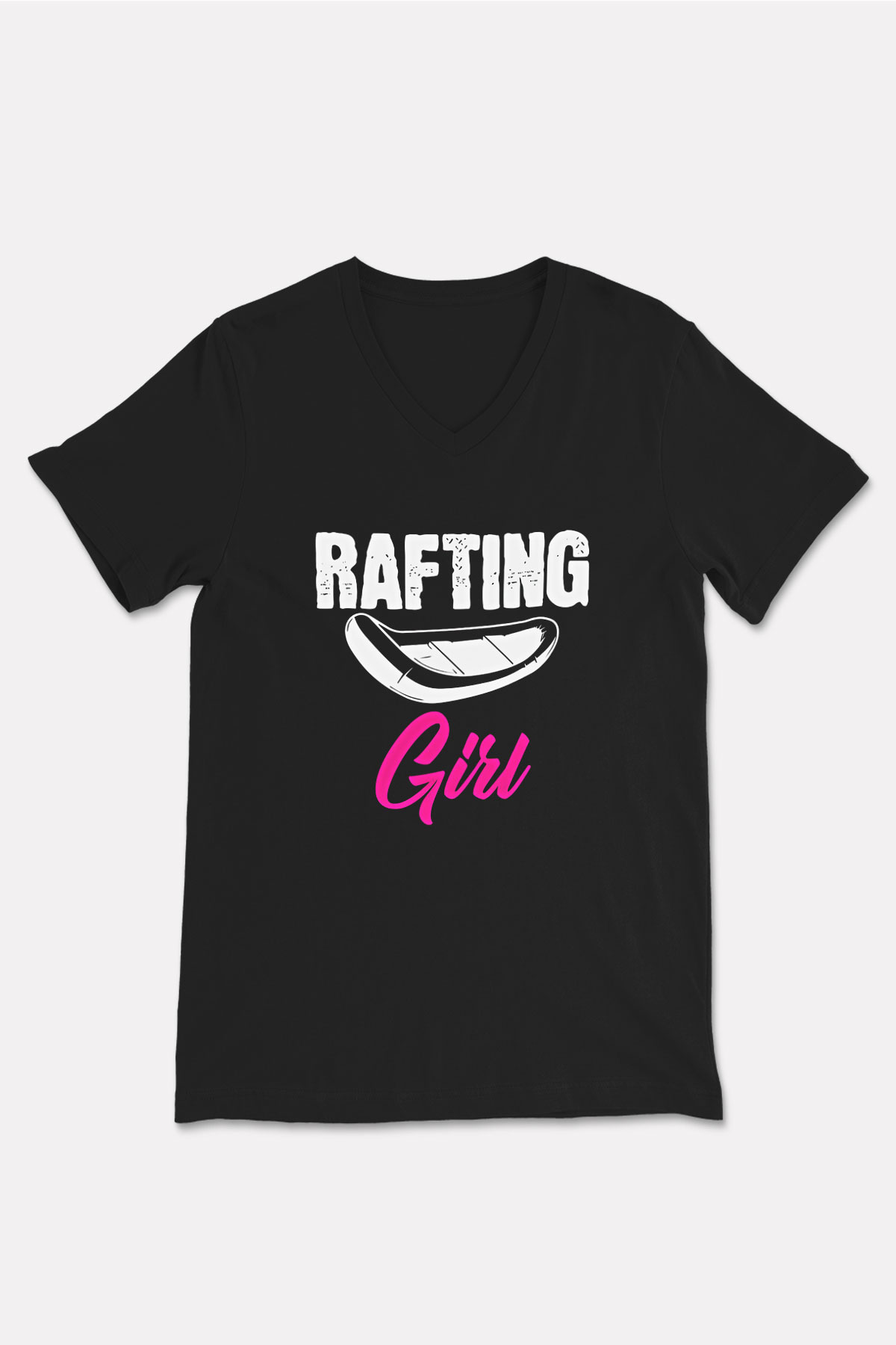 Rafting Baskılı Unisex Siyah V Yaka Tişört