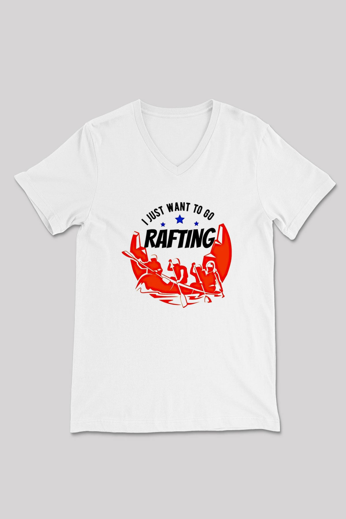 Rafting Baskılı Unisex V Yaka Tişört - Tshirt