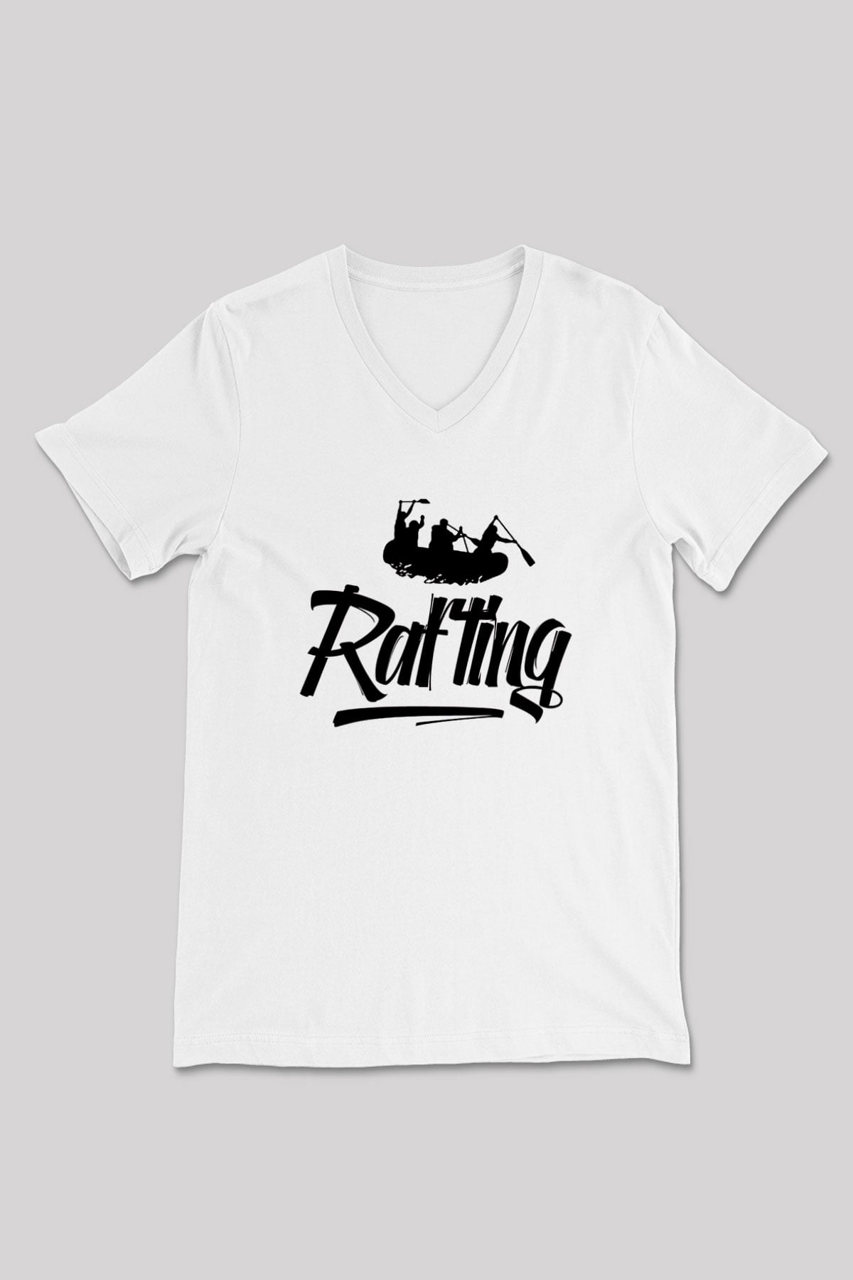 Rafting Baskılı Unisex V Yaka Tişört - Tshirt