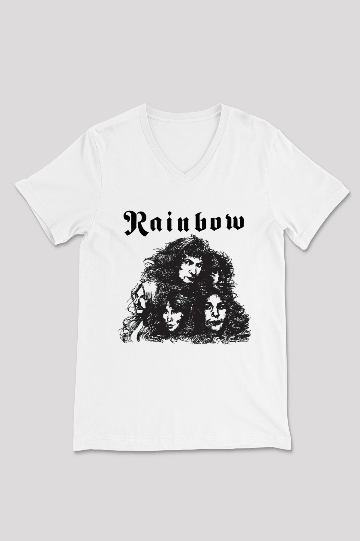 Rainbow Beyaz Unisex V Yaka Tişört T-Shirt
