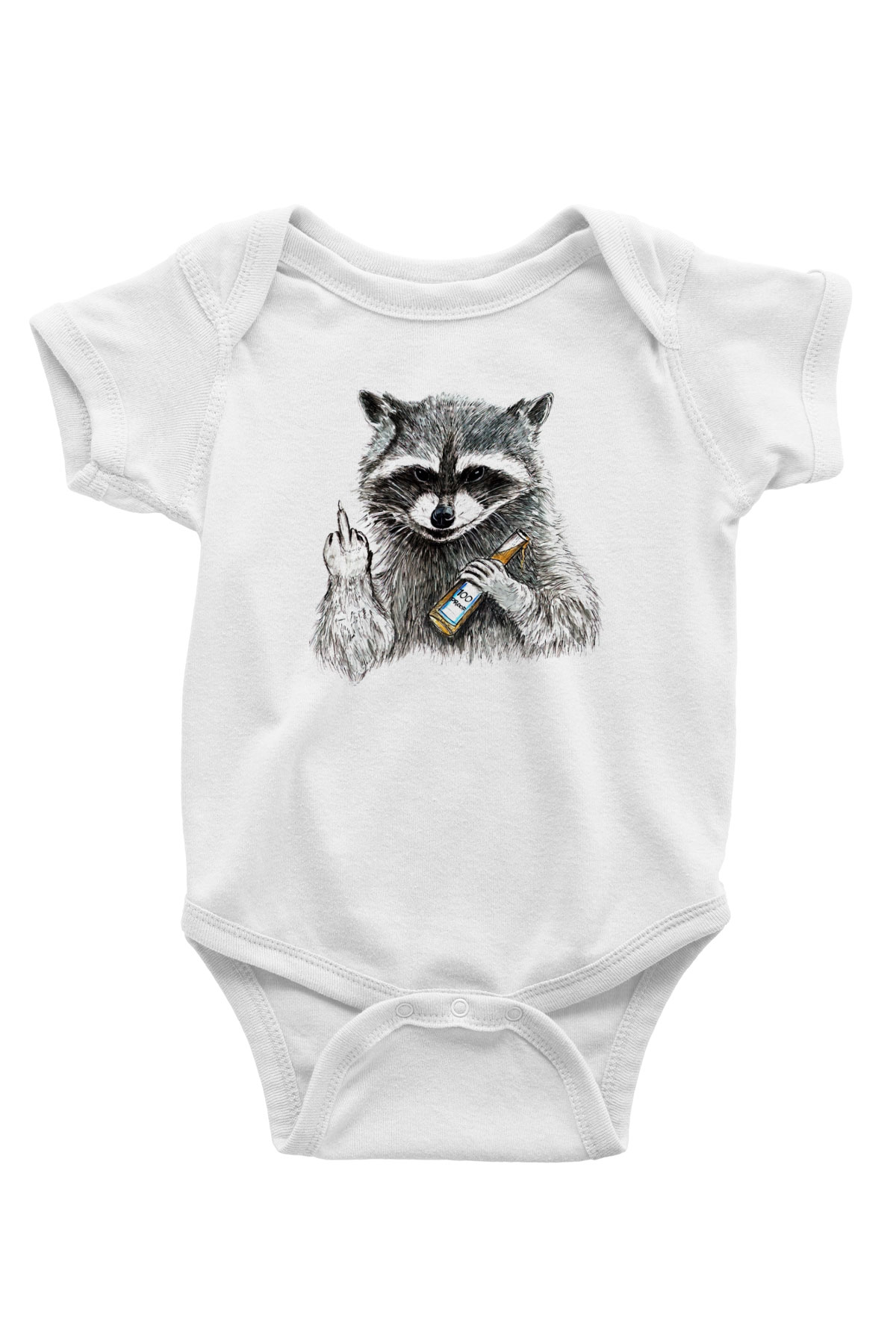 Rakun Baskılı Beyaz Unisex Bebek Body - Zıbın