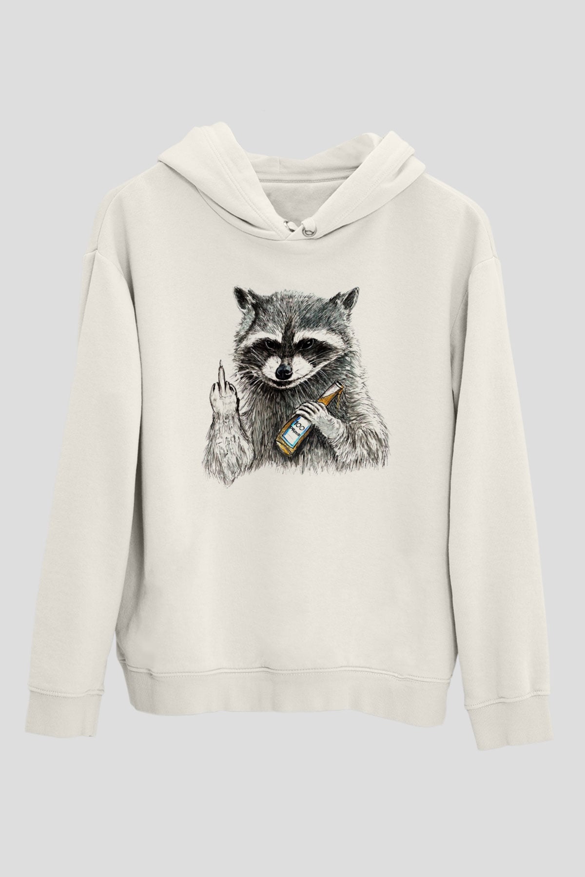 Rakun Beyaz Unisex Kapşonlu Sweatshirt