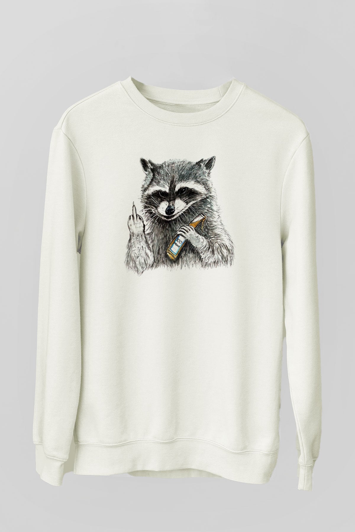 Rakun Beyaz Unisex Sweatshirt