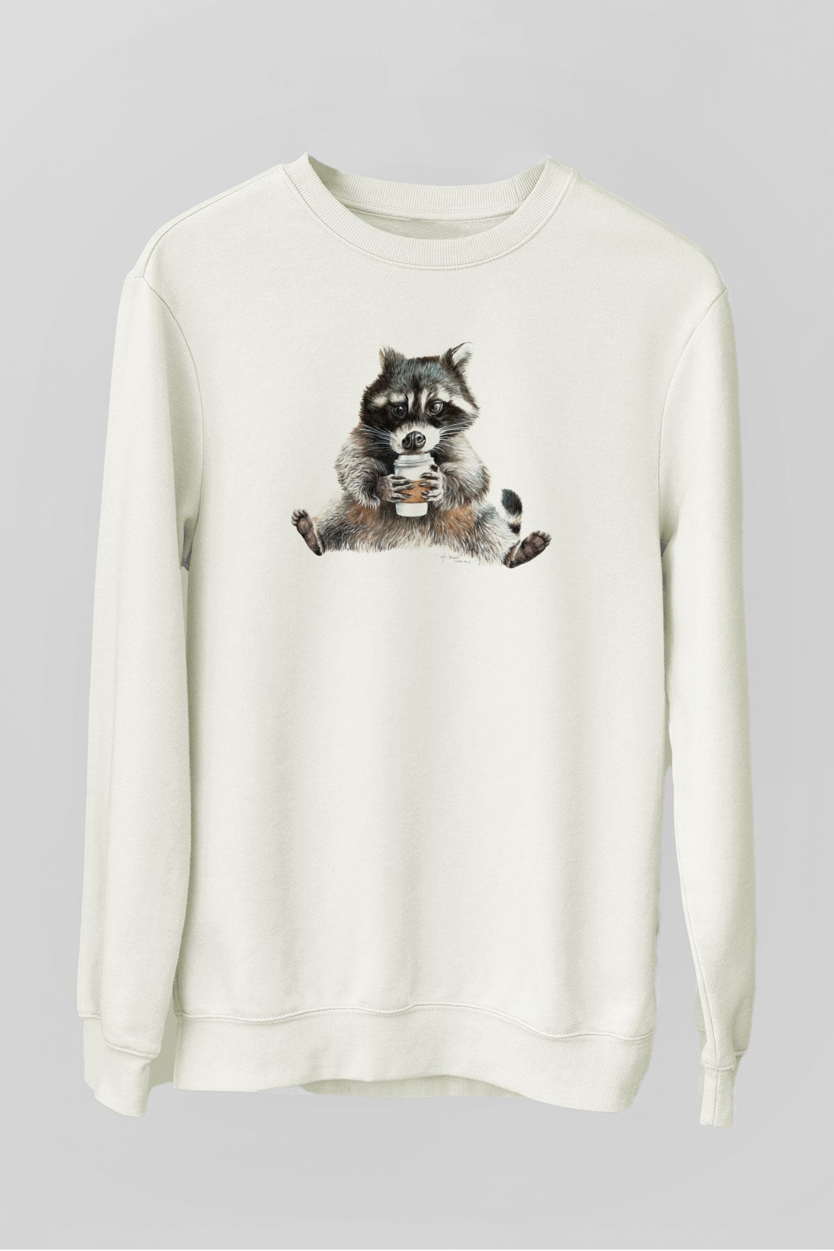 Rakun Beyaz Unisex Sweatshirt
