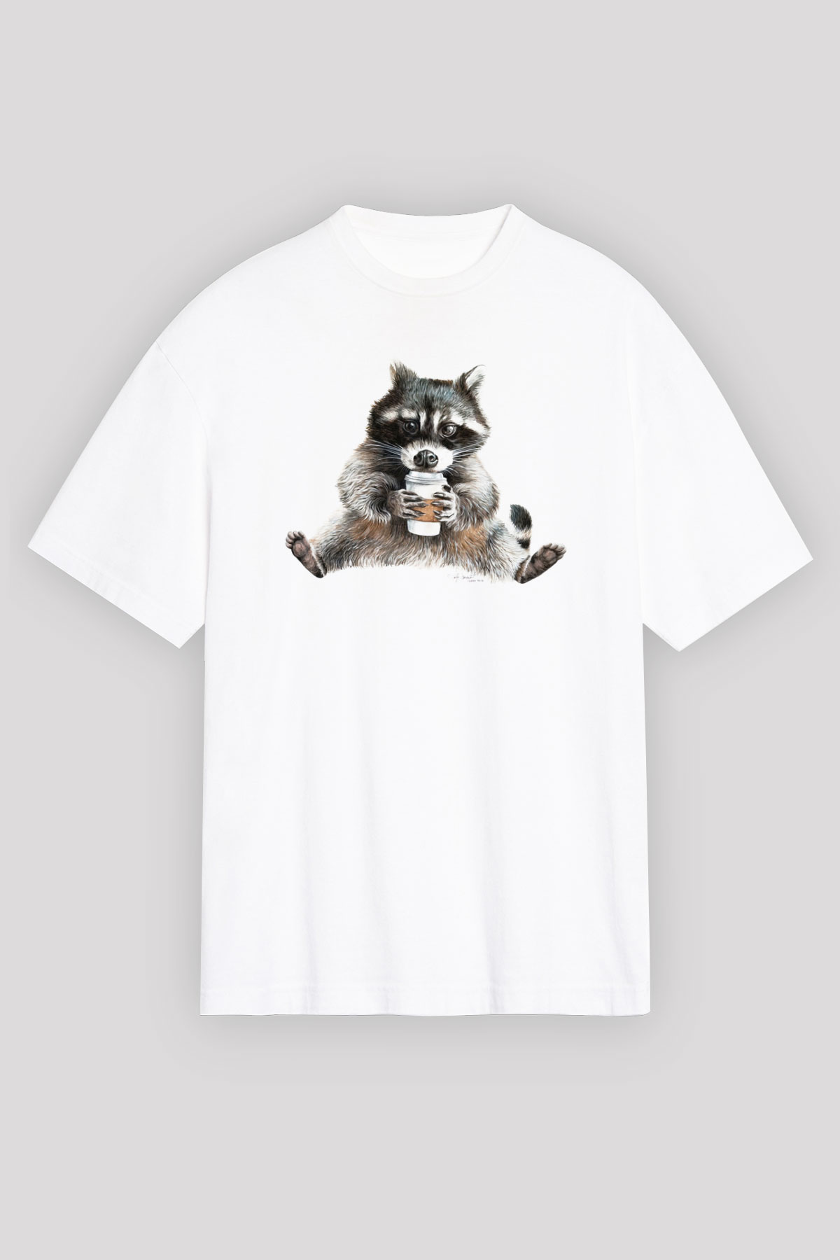 Rakun Beyaz Unisex Tişört T-Shirt - TişörtFabrikası