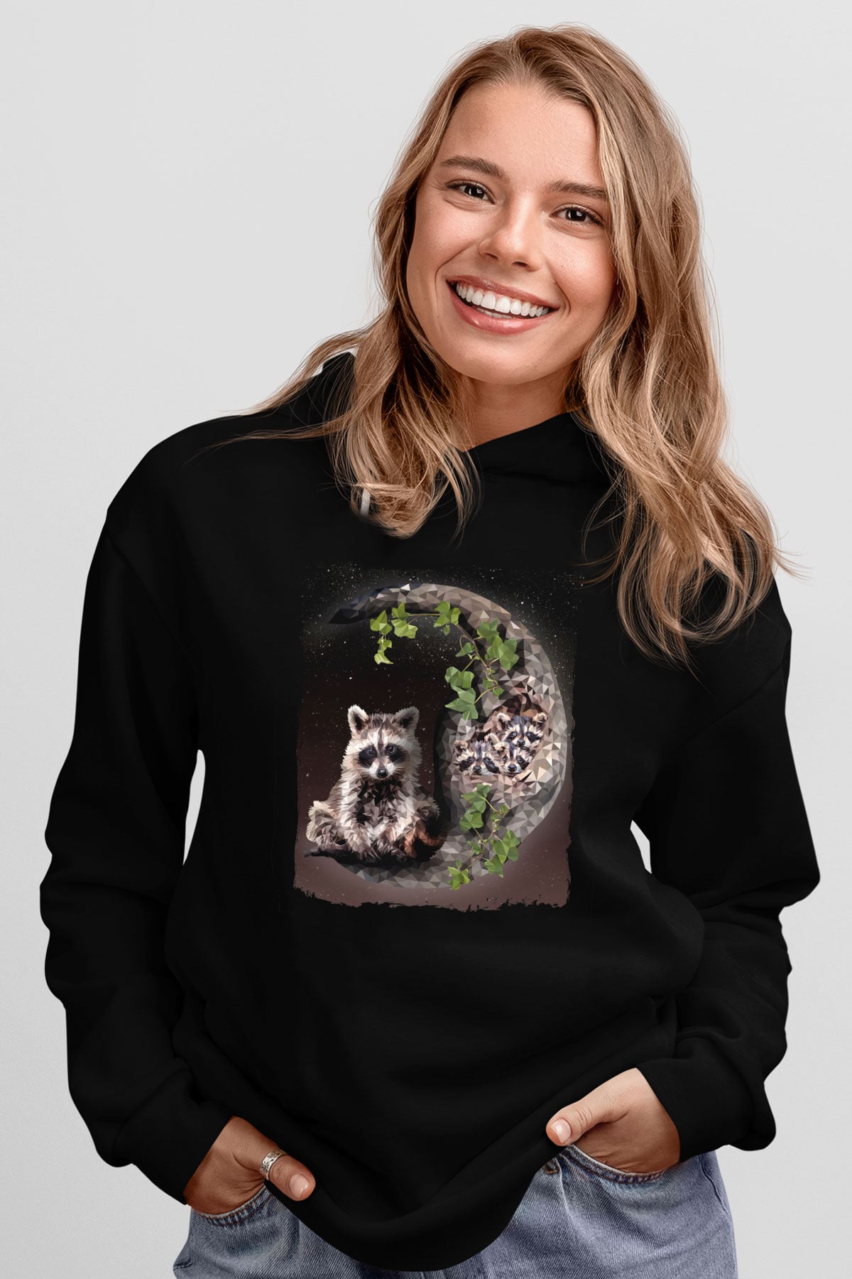 Rakun Siyah Unisex Hoodie