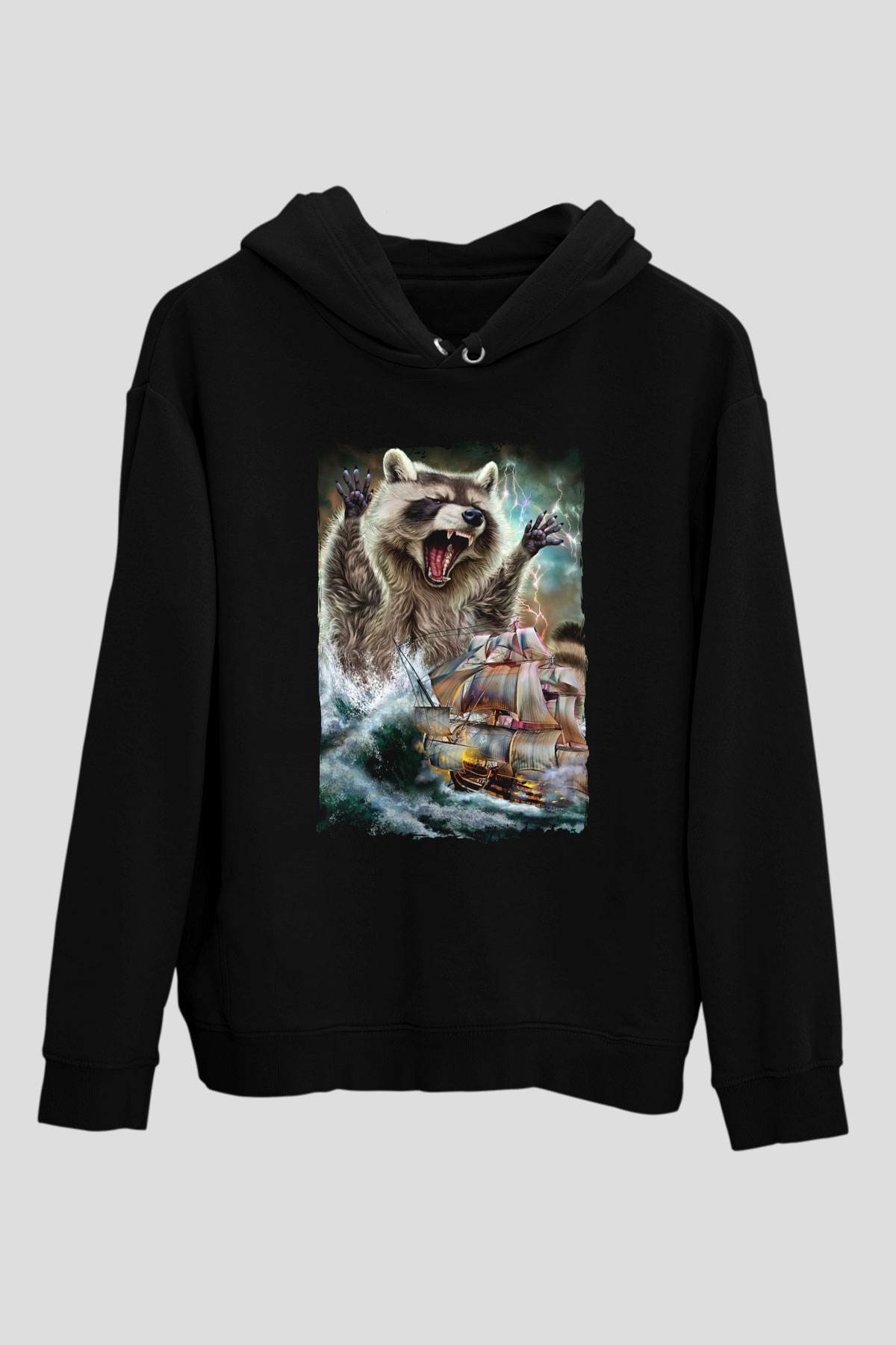Rakun Siyah Unisex Hoodie