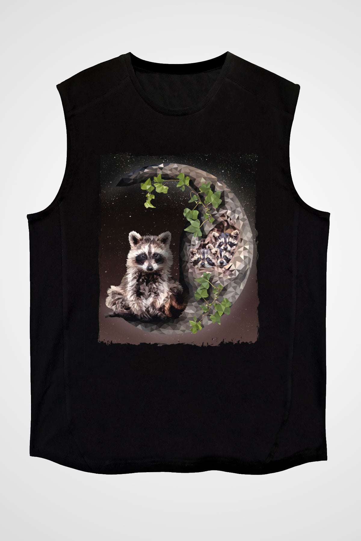 Rakun Siyah Unisex Kolsuz Tişört