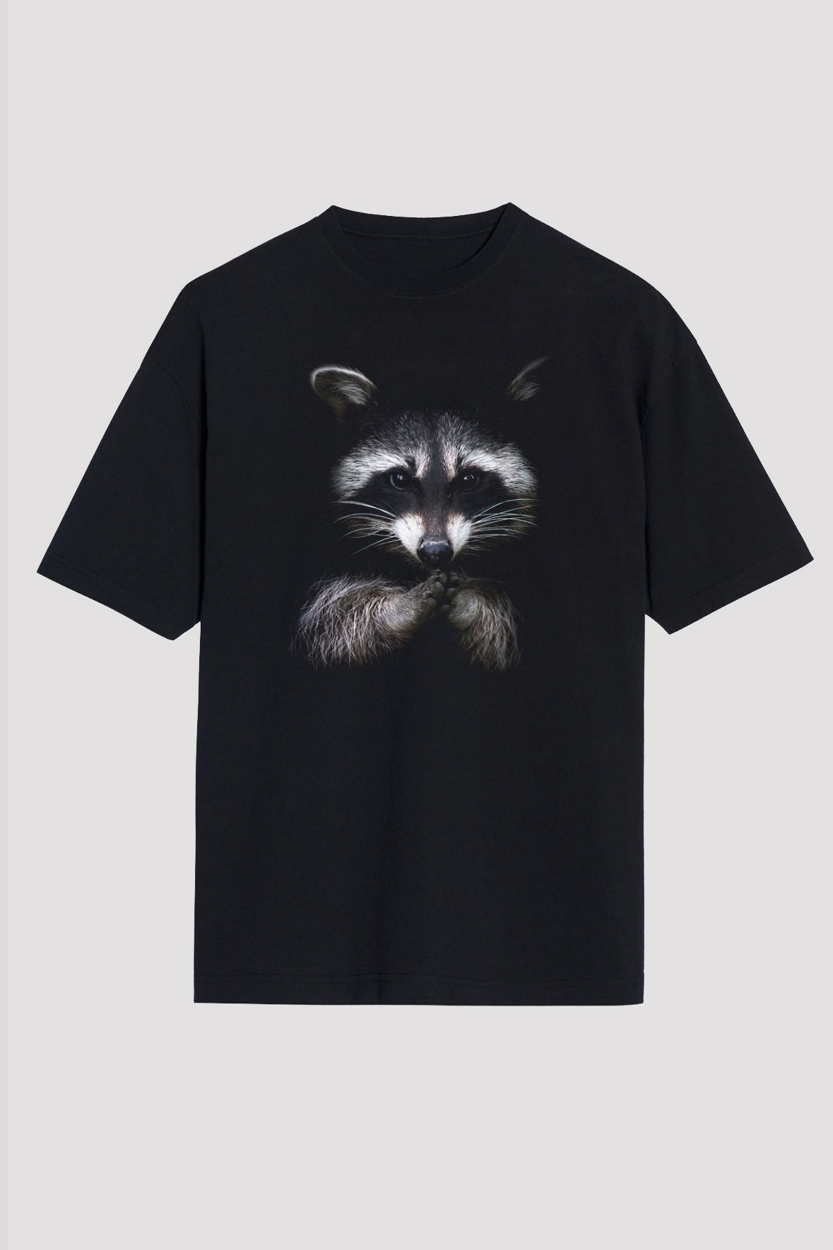 Rakun Siyah Unisex Oversize Tişört T-Shirt