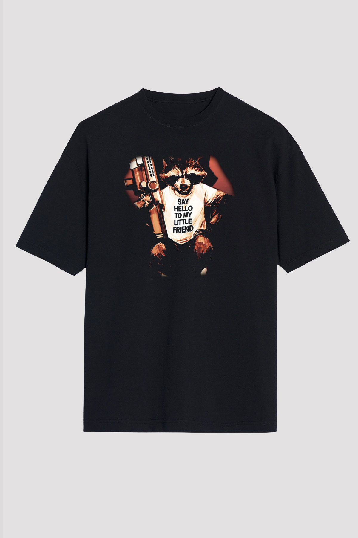 Rakun Siyah Unisex Oversize Tişört T-Shirt