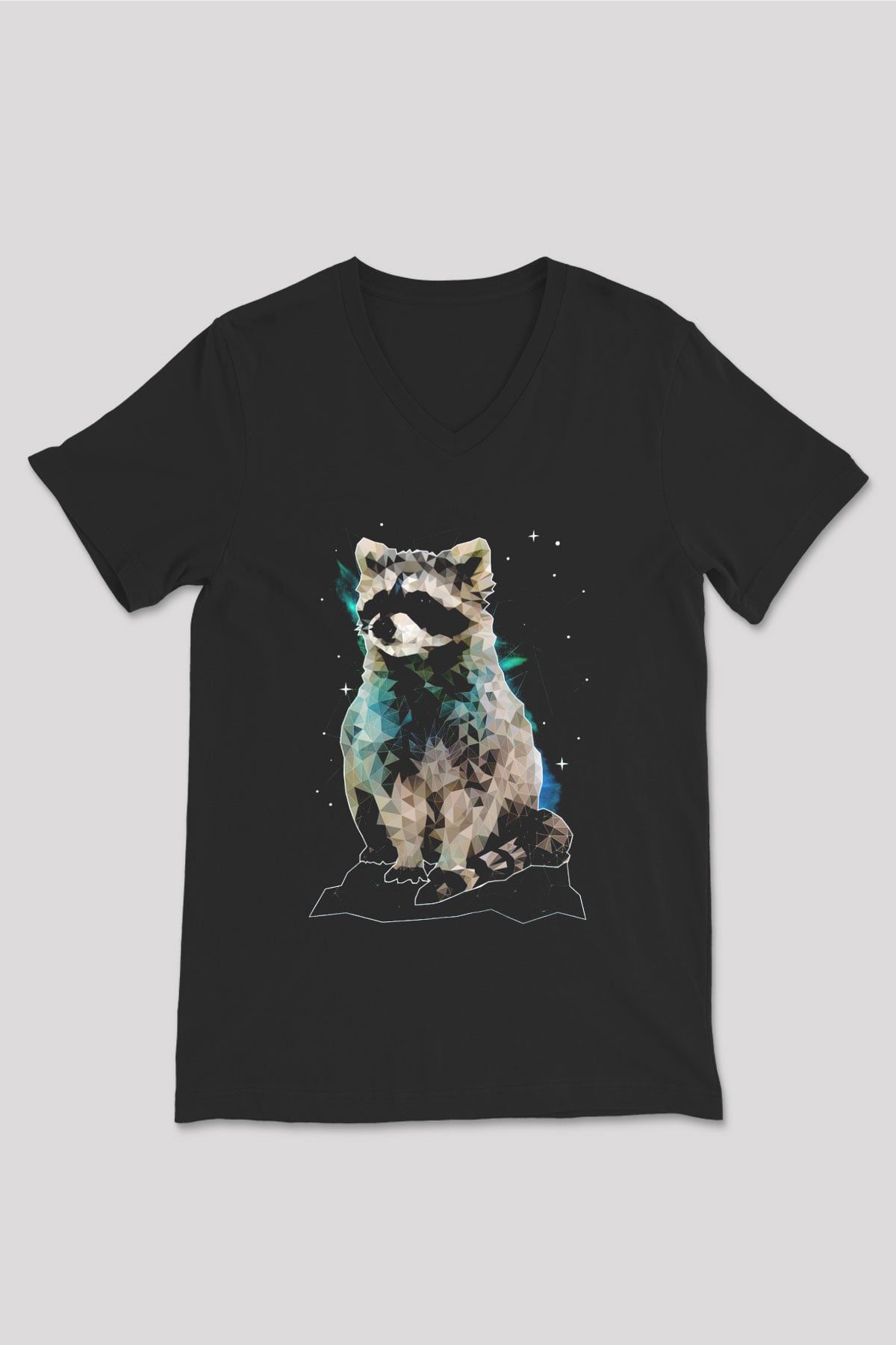 Rakun Siyah Unisex V Yaka Tişört