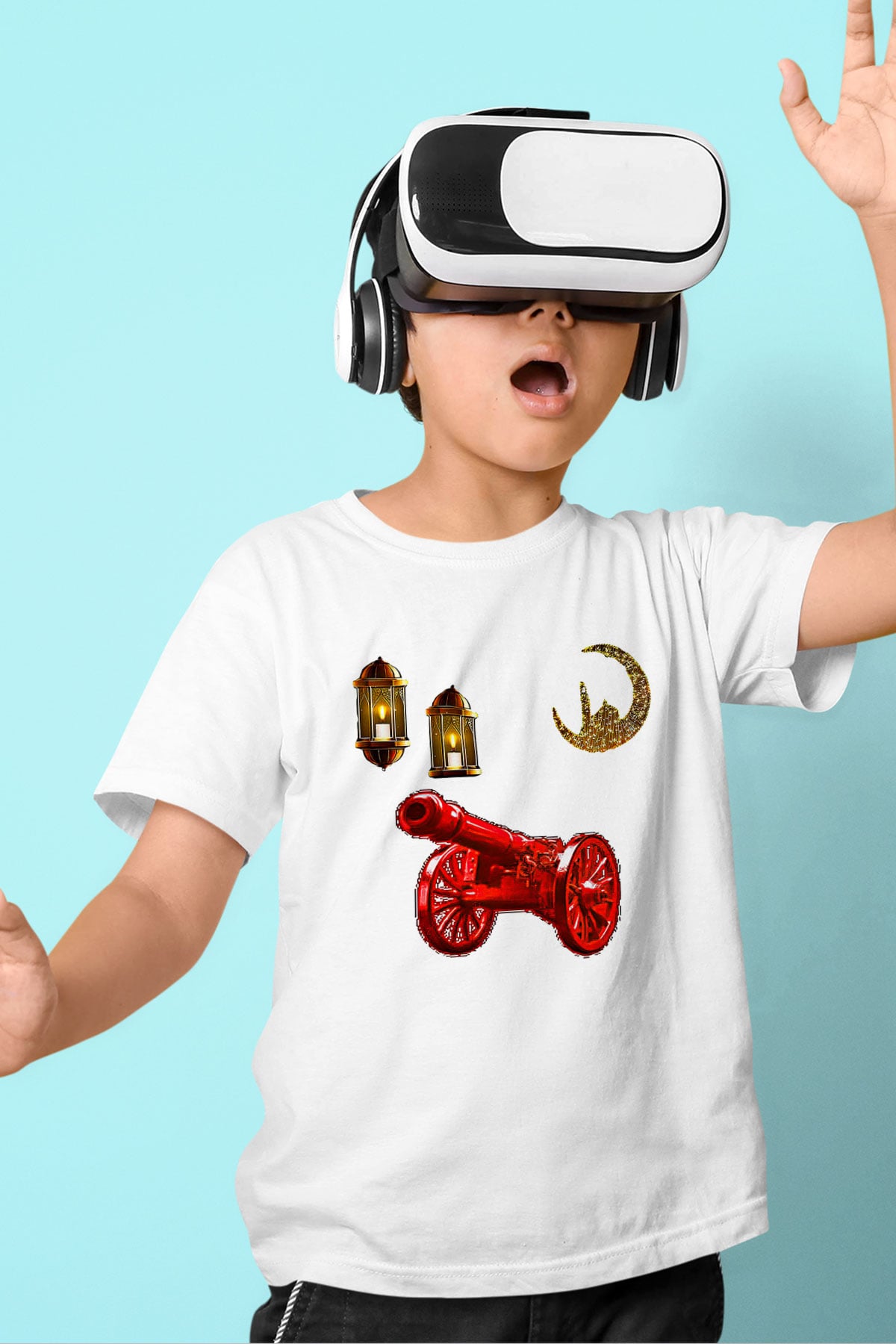 Ramazan Bayramı Baskılı Beyaz Unisex Beyaz Çocuk Tişört - Tshirt